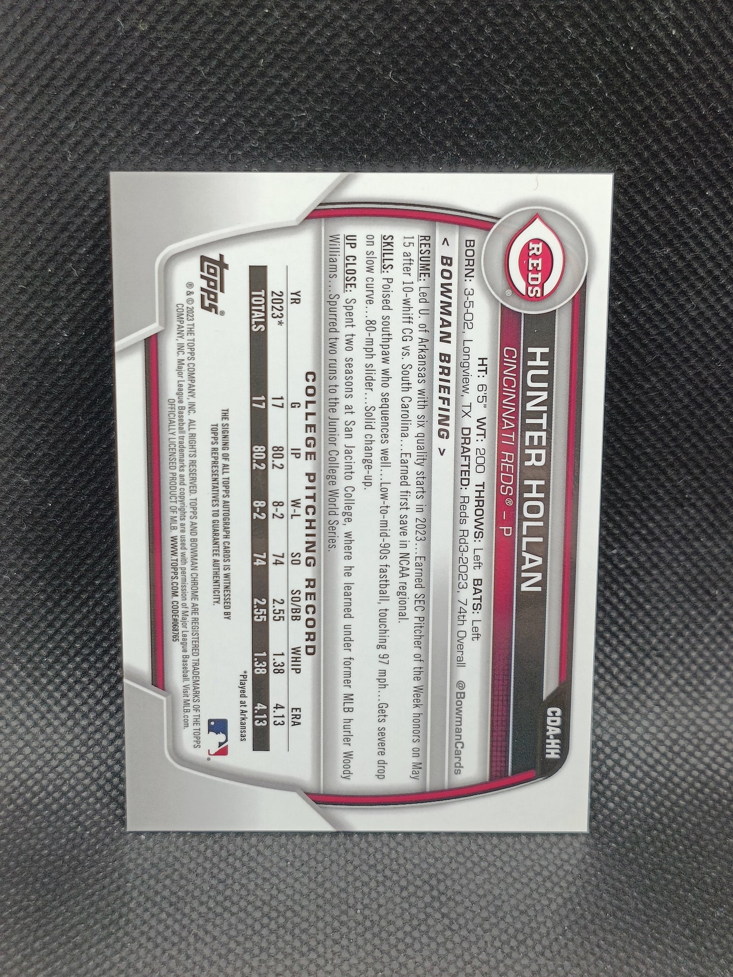 Hunter Hollan - 2023 Bowman Chrome 1st Bowman Auto - Cincinnati Reds