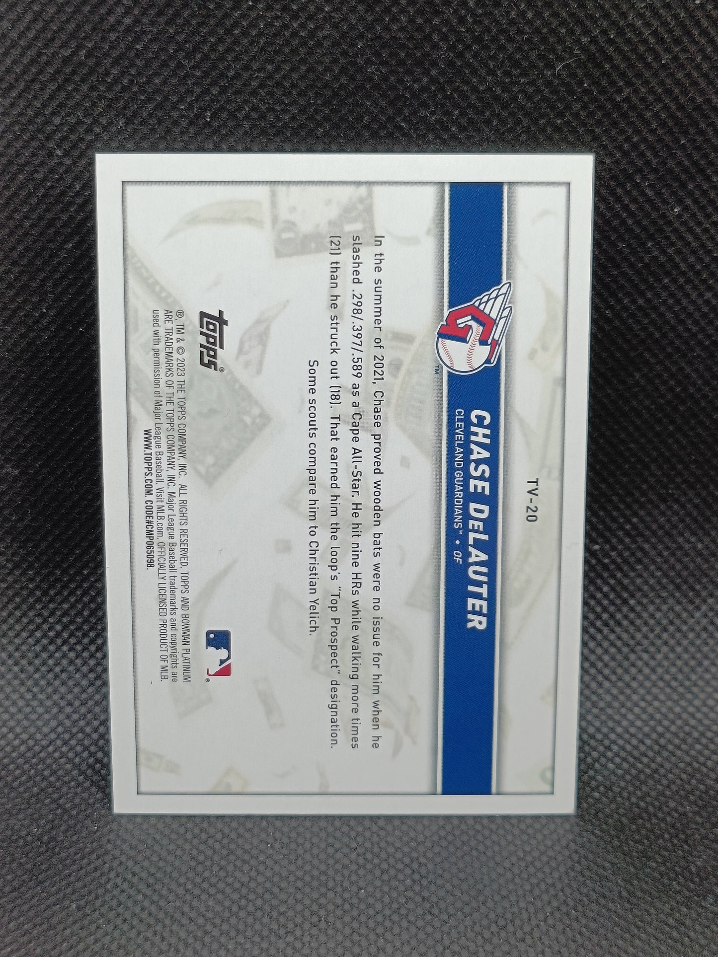 Chase DeLauter - 2023 Bowman Platinum Treasures In The Vault Insert Ice Foil /75 - Cleveland Guardians