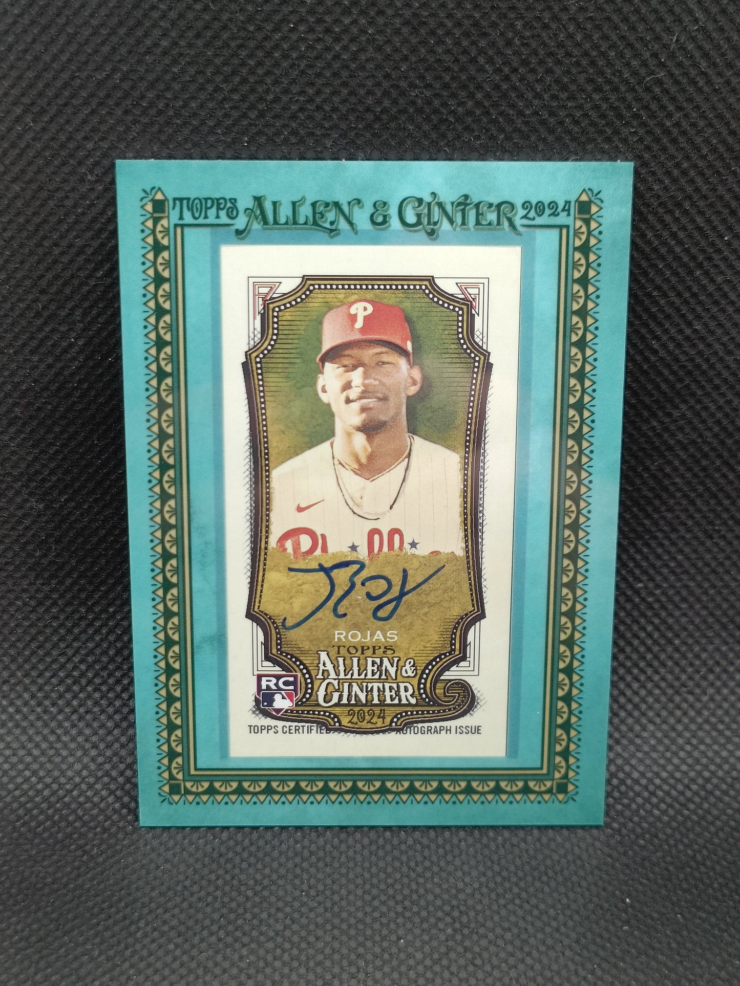 Johan Rojas - 2024 Allen & Ginter Rookie Mini Framed Auto Blue /50 - Philadelphia Phillies