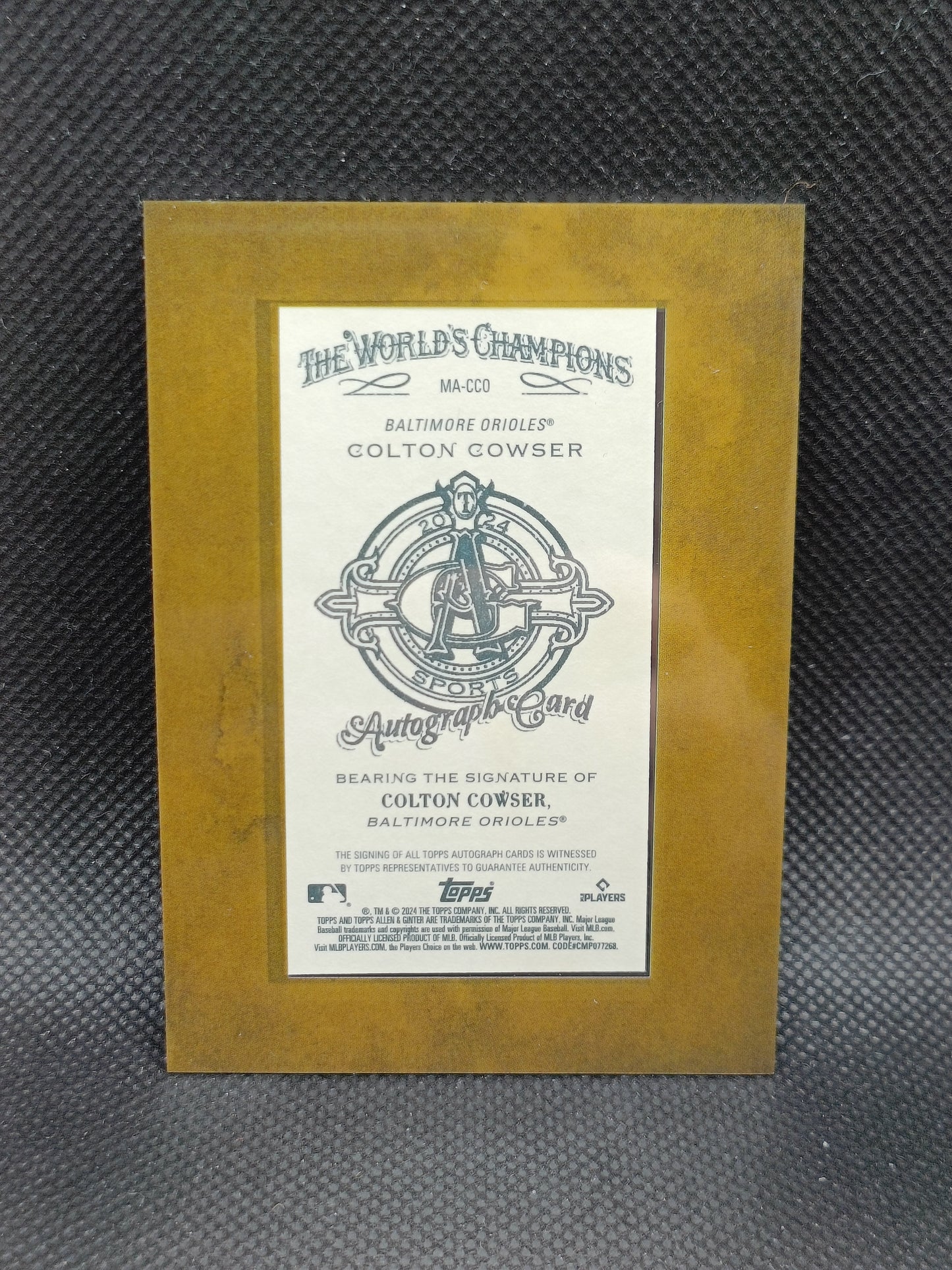 Colton Cowser - 2024 Allen & Ginter Rookie Mini Framed Auto - Baltimore Orioles