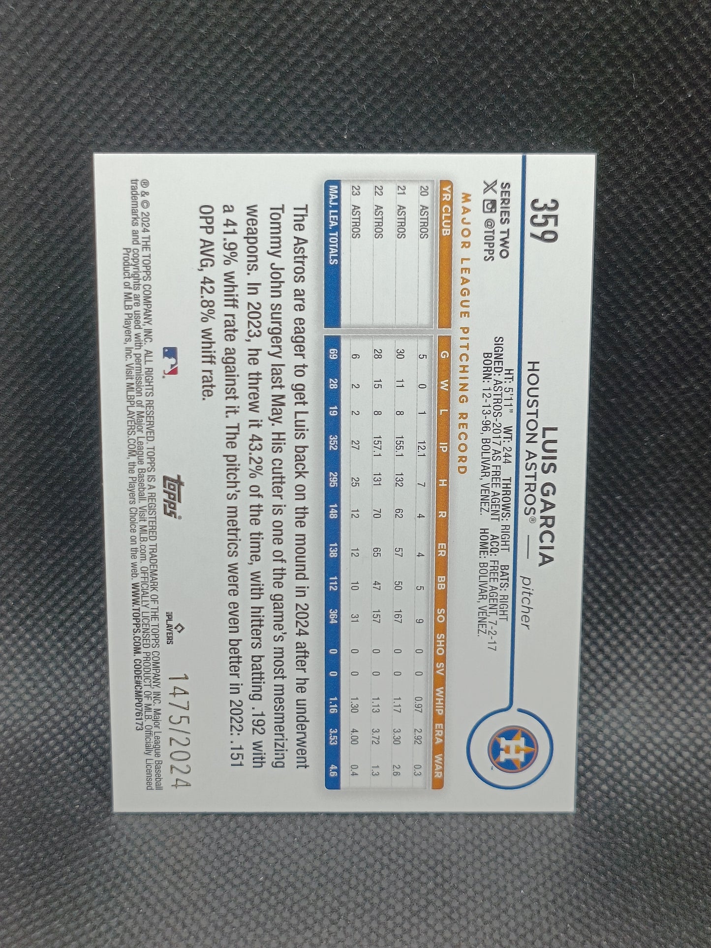 Luis Garcia - 2024 Topps Series Two Gold /2024 - Houston Astros