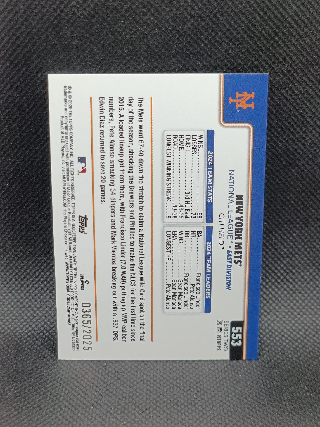 Mets Team Card - 2025 Topps Series Two Gold /2025 - New York Mets