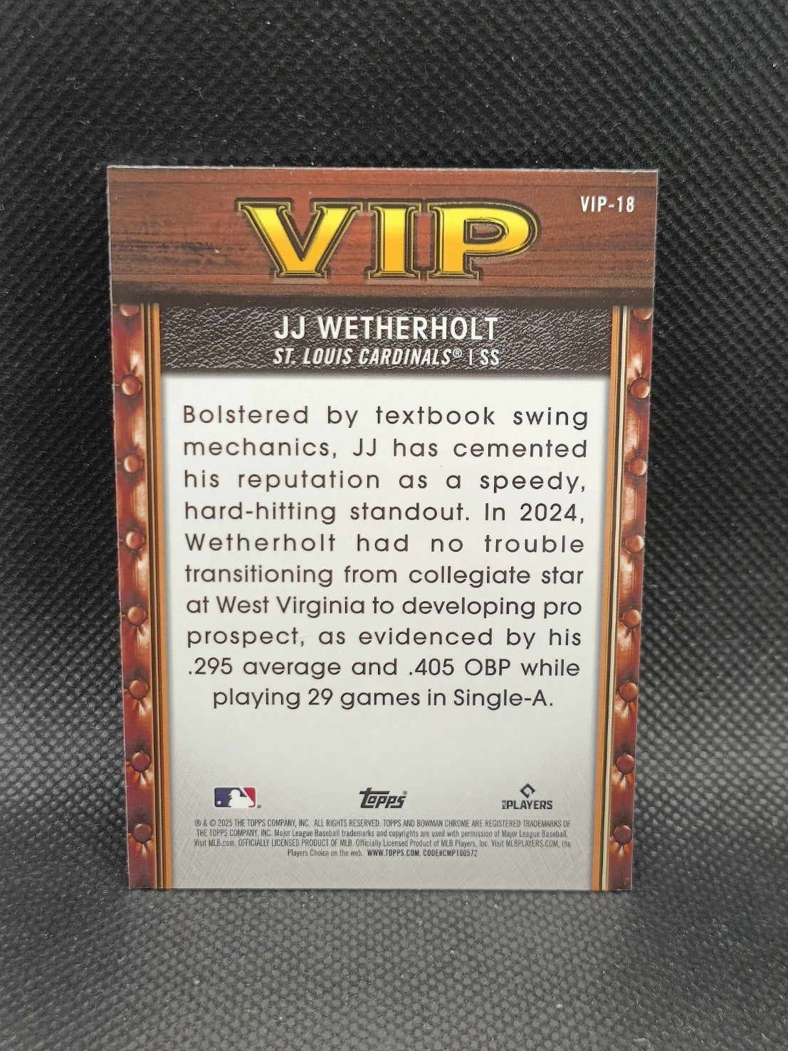 JJ Wetherholt - 2025 Bowman Chrome VIP Insert - St Louis Cardinals