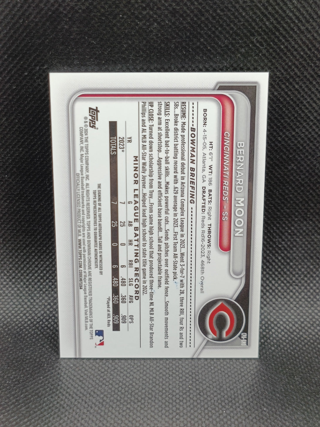 Bernard Moon - 2024 Bowman Chrome 1st Bowman Auto - Cincinnati Reds