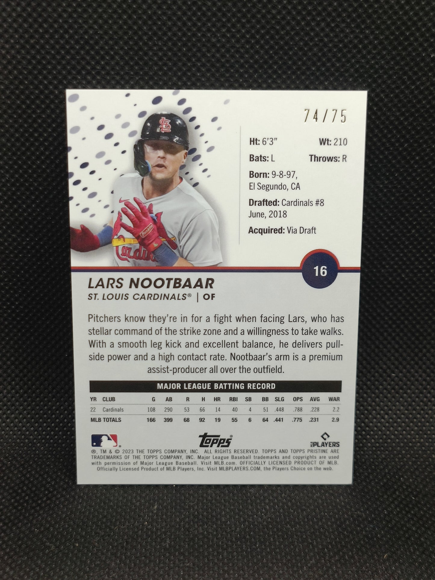 Lars Nootbaar - 2023 Topps Pristine Blue Refractor /75 - St Louis Cardinals