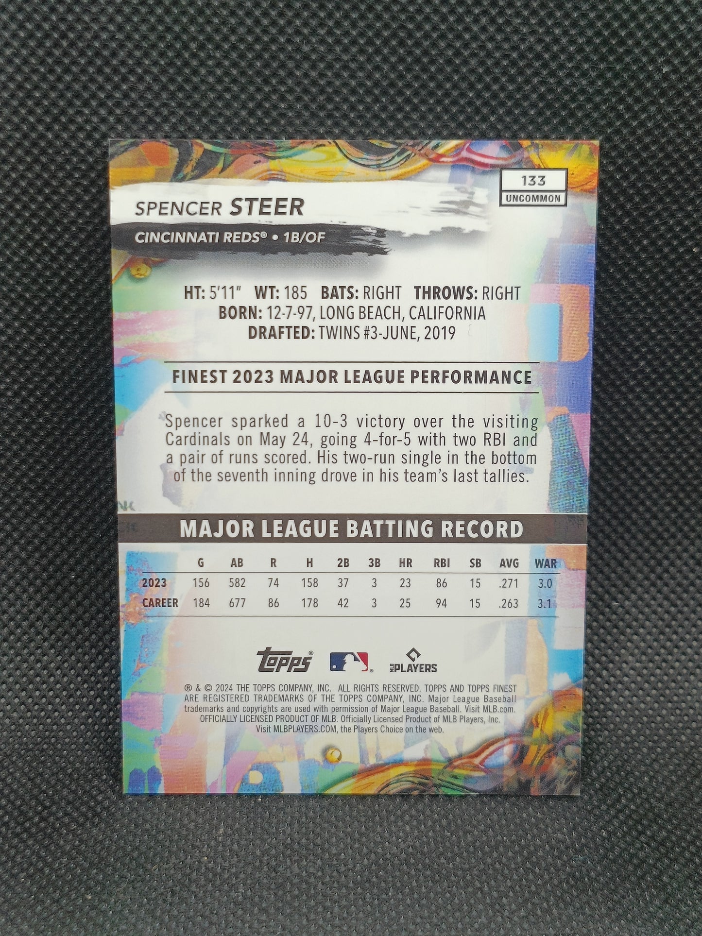 Spencer Steer - 2024 Topps Finest Sky Blue Refractor /250 - Cincinnati Reds