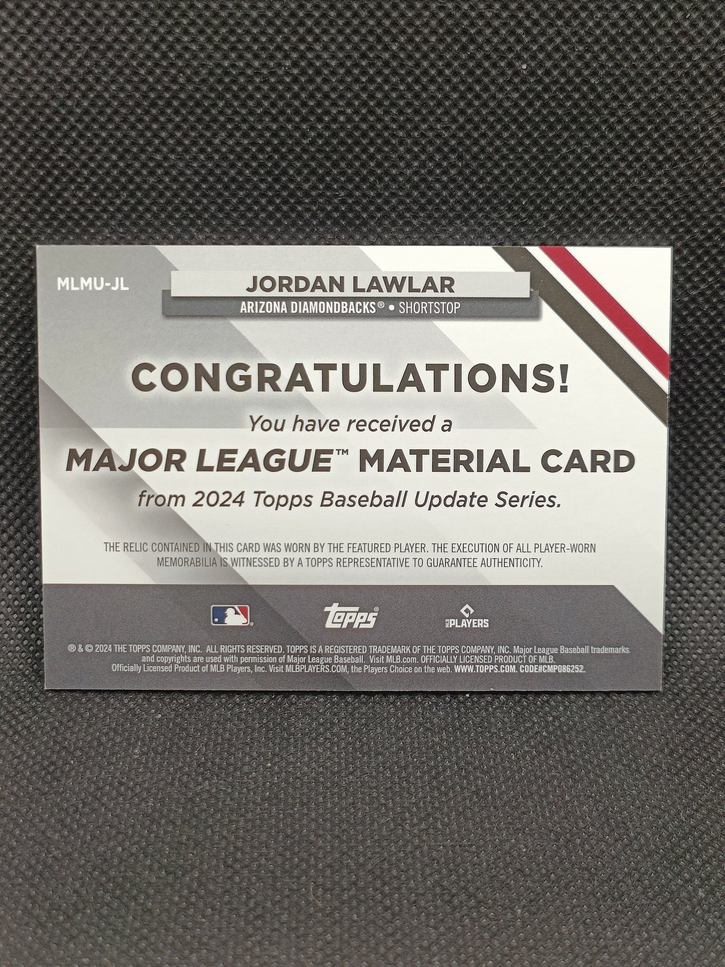 Jordan Lawlar - 2024 Topps Update Series Rookie Relic - Arizona Diamondbacks