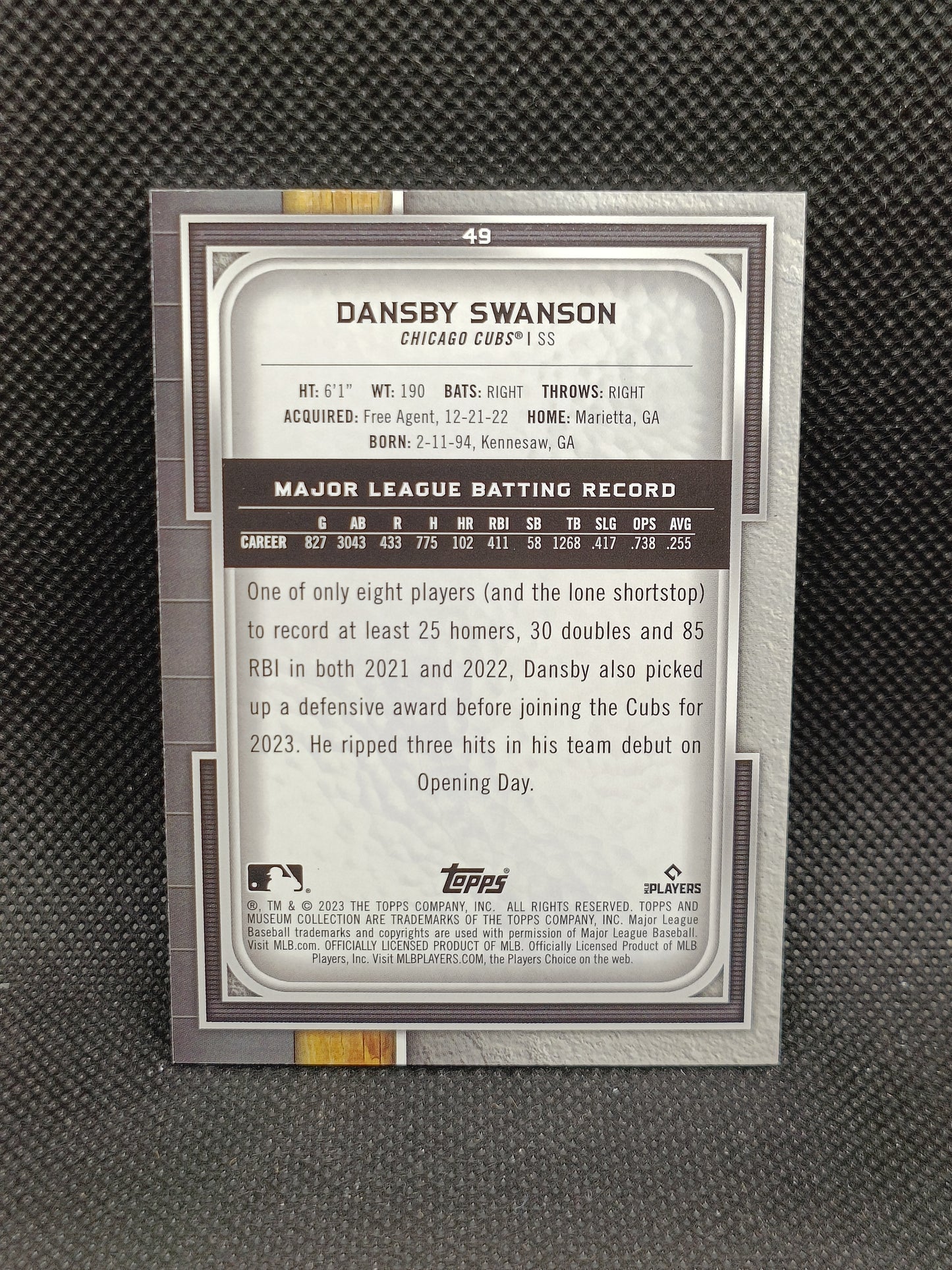 Dansby Swanson - 2023 Topps Museum Gold /299 - Chicago Cubs