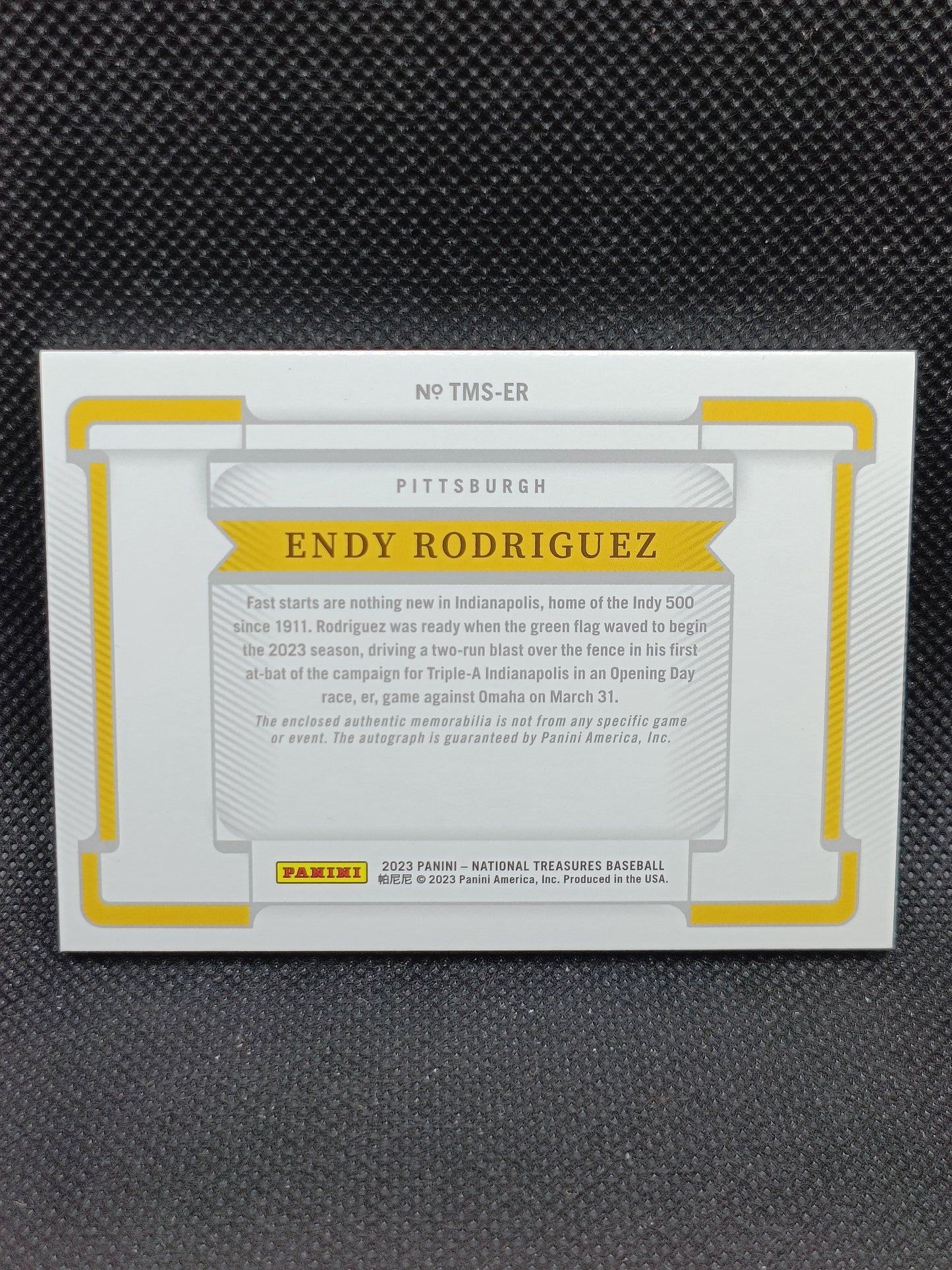 Endy Rodriguez - 2023 Panini National Treasures Patch Auto /99 - Pittsburgh Pirates