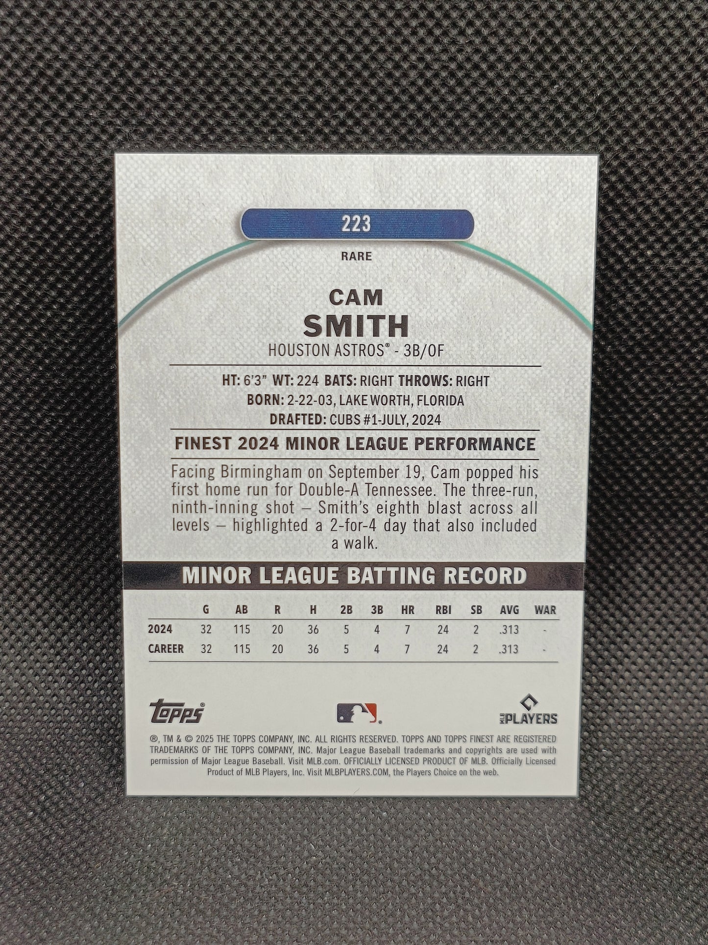 Cam Smith - 2025 Topps Finest Rookie Purple Checkerboard Refractor /75 - Houston Astros