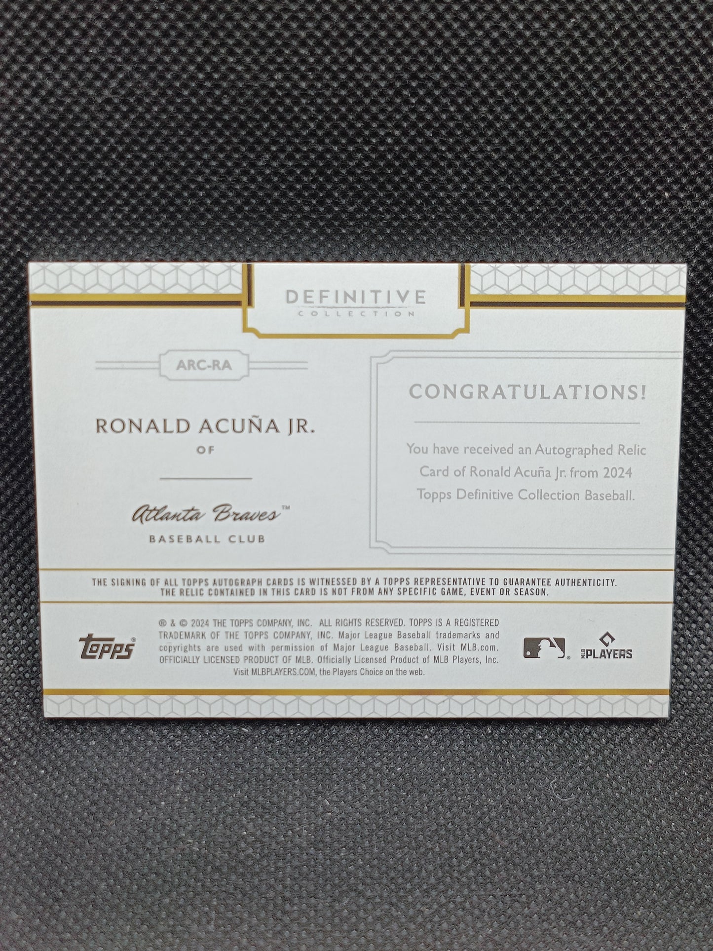 Ronald Acuna Jr - 2024 Topps Definitive Patch Auto /10 - Atlanta Braves