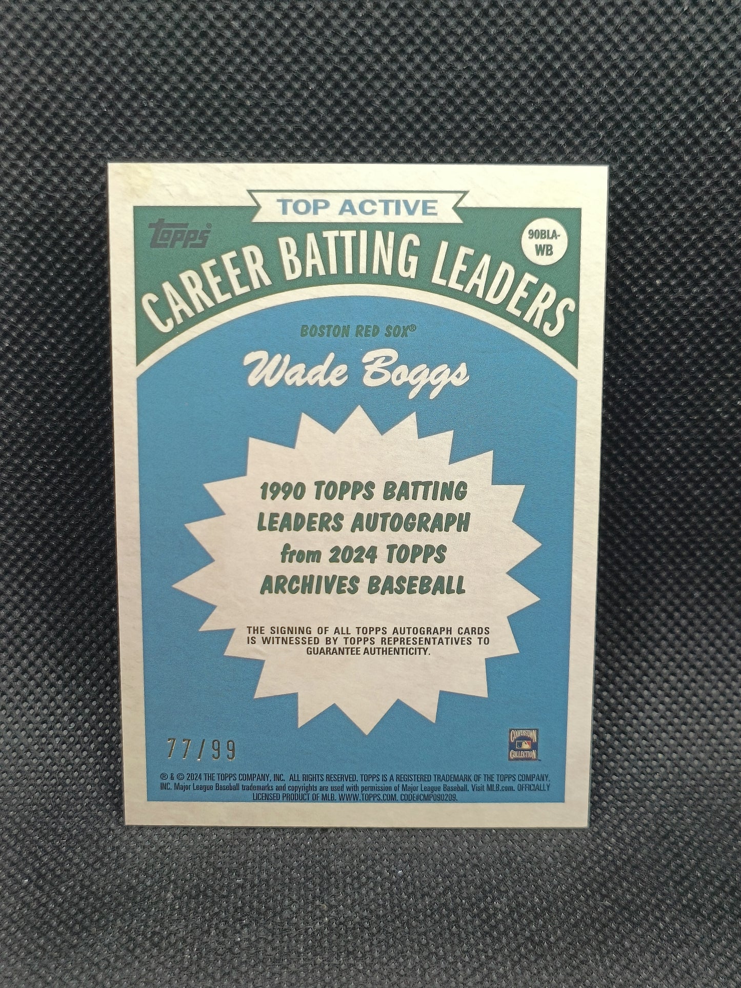 Wade Boggs - 2024 Topps Archives 1990 Batting Leaders Auto Green #/99 - Boston Red Sox