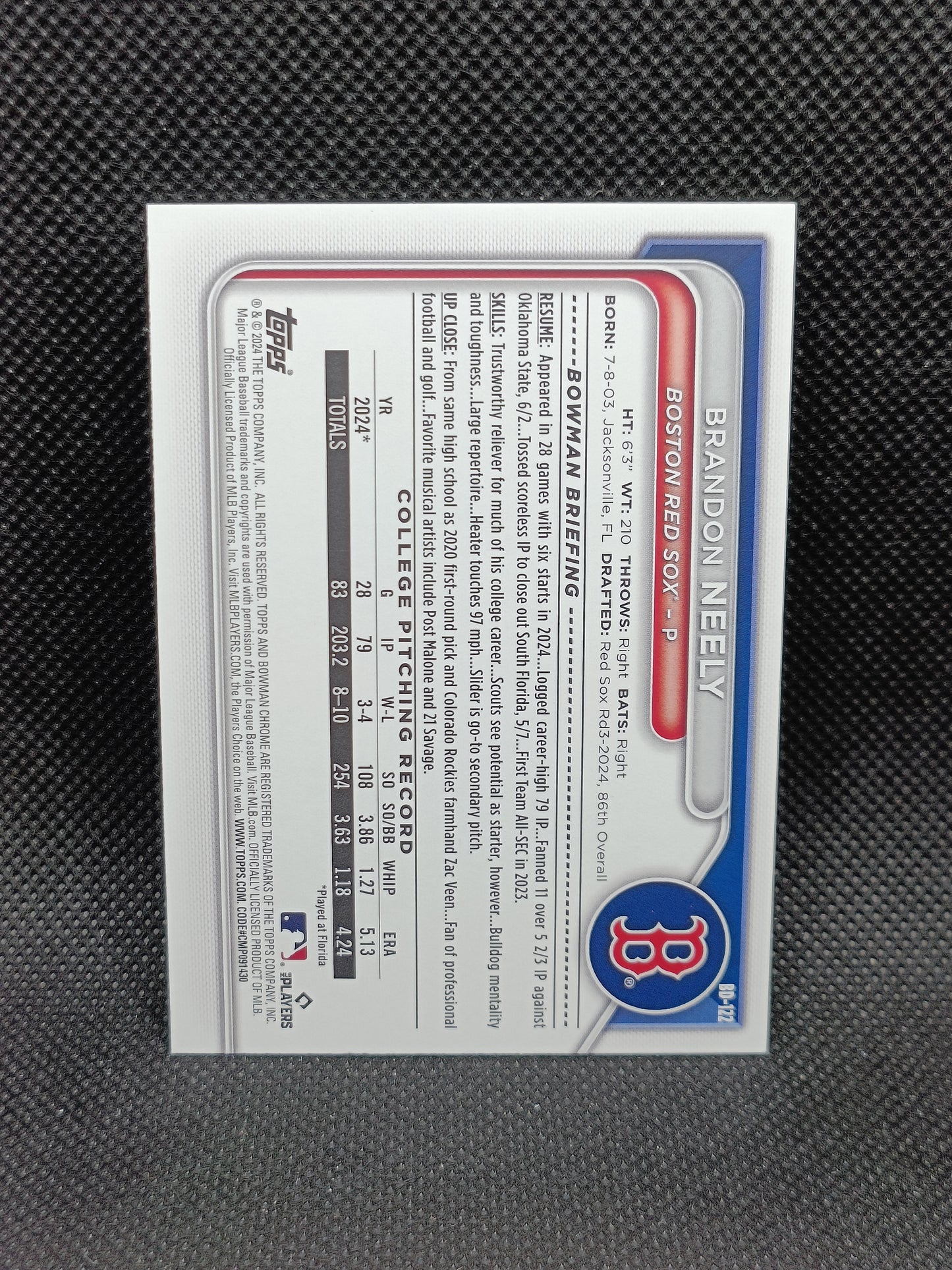 Brandon Neely - 2024 Bowman 1st Bowman Sky Blue /499 - Boston Red Sox