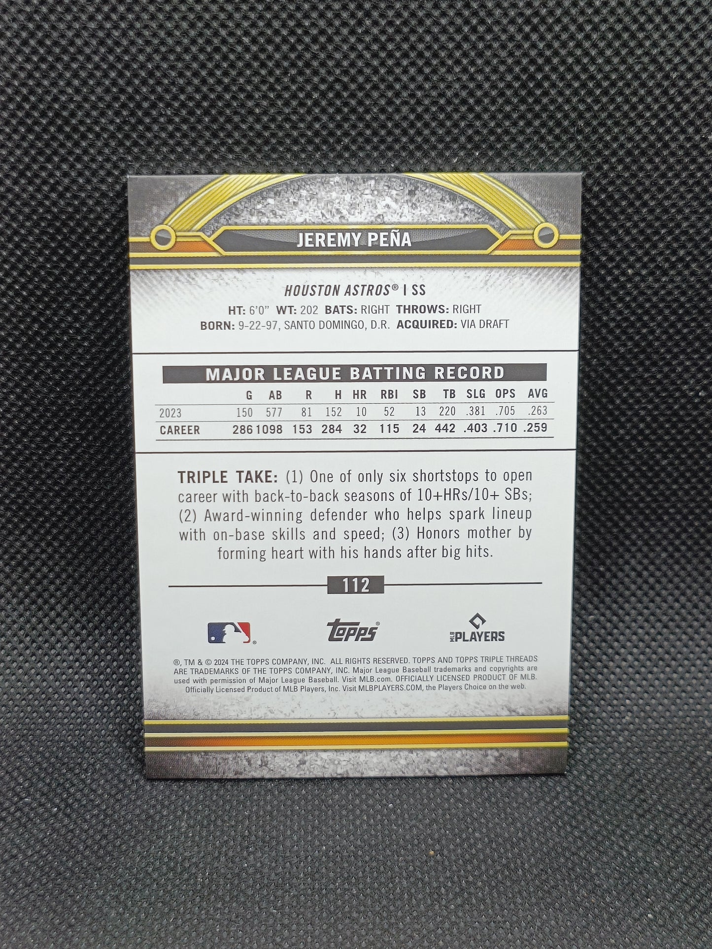 Jeremy Pena - 2024 Topps Triple Threads Amber /199 - Houston Astros