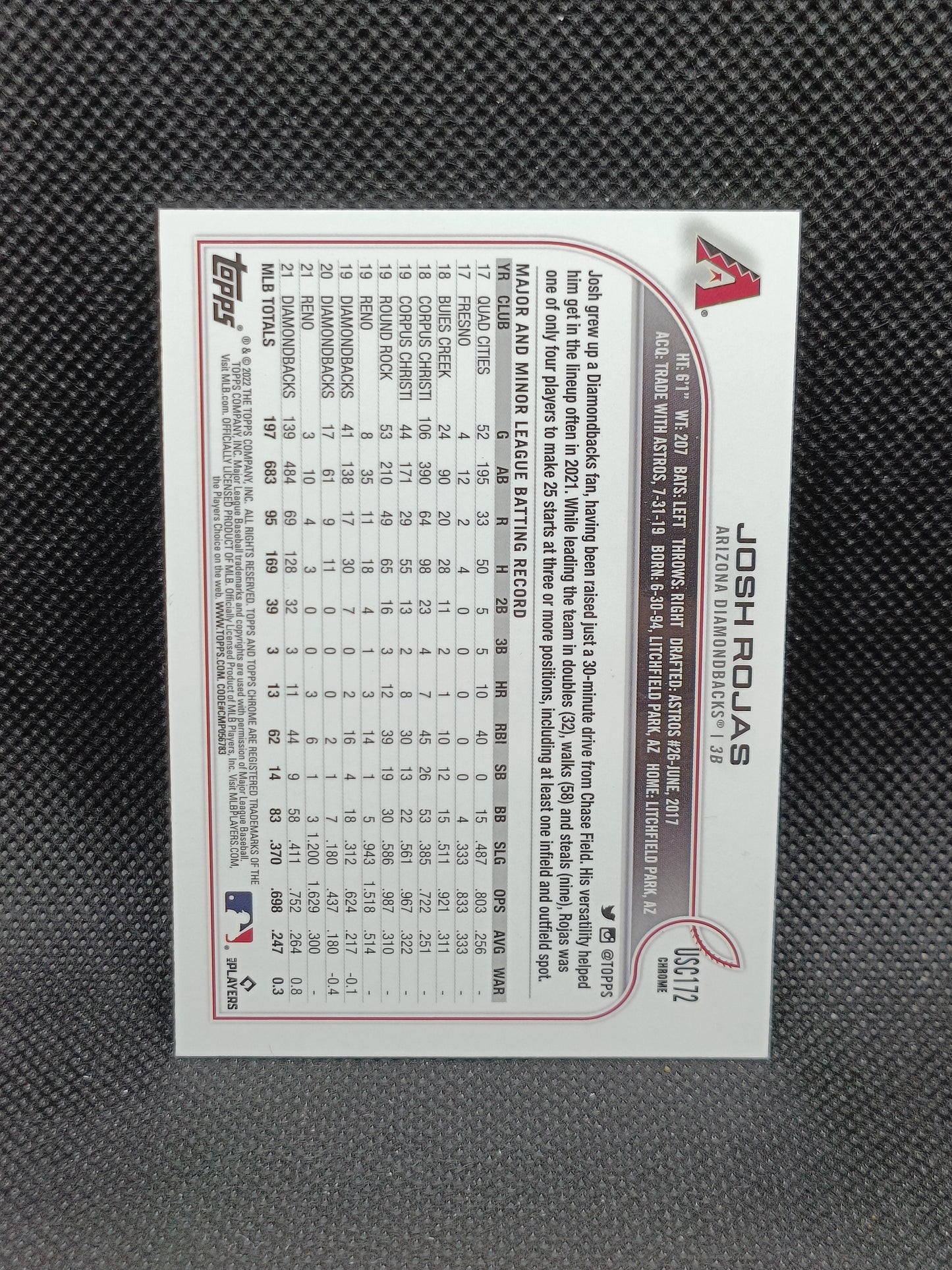 Josh Rojas - 2022 Topps Chrome Update Purple Refractor - Arizona Diamondbacks