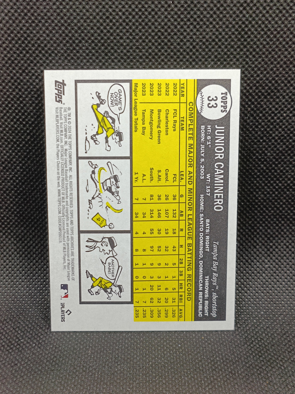 Junior Caminero - 2024 Topps Archives Rookie - Tampa Bay Rays