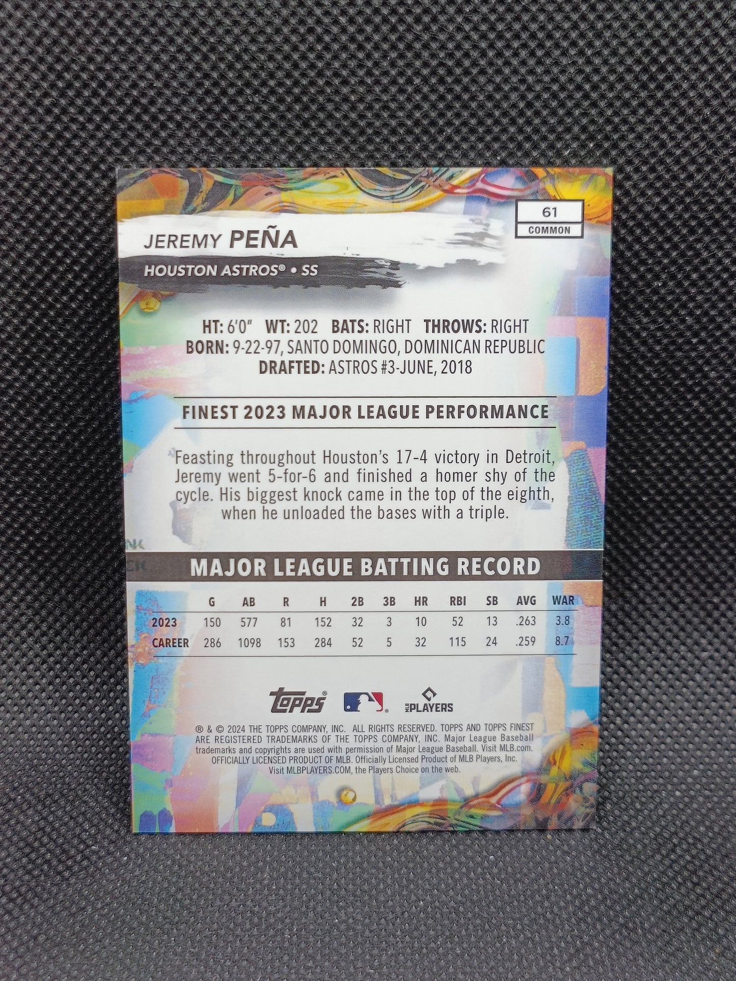 Jeremy Pena - 2024 Topps Finest Blue Refractor /200 - Houston Astros