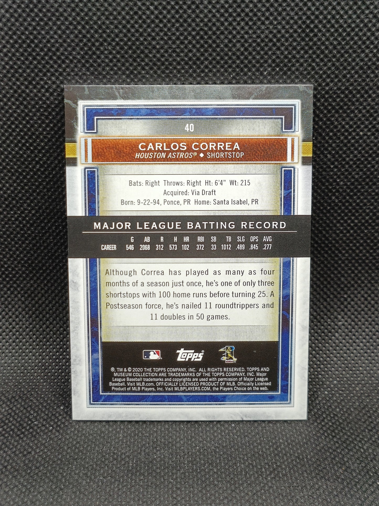 Carlos Correa - 2020 Topps Museum Sapphire /150 - Houston Astros