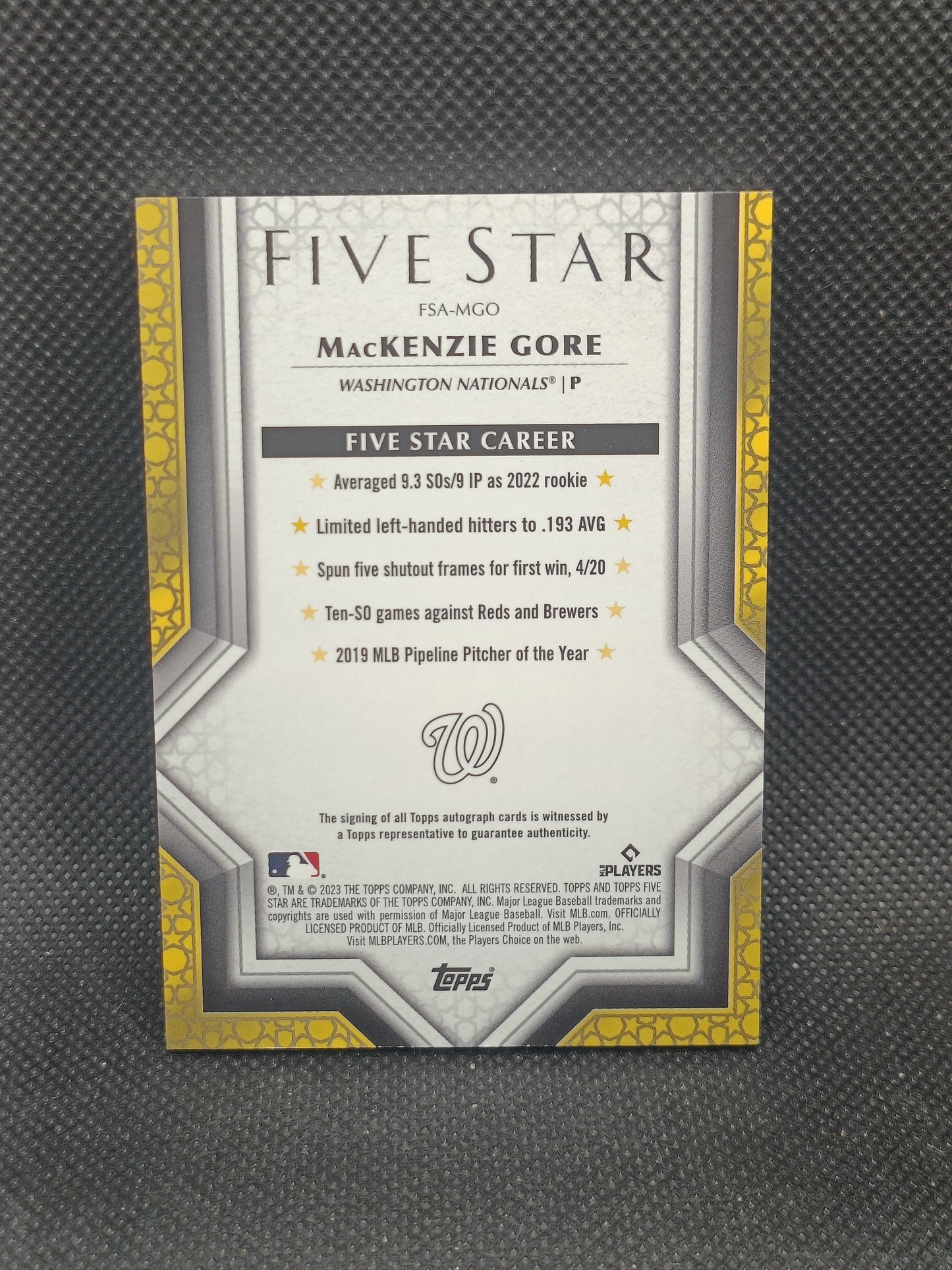 MacKenzie Gore - 2023 Topps Five Star Auto - Washington Nationals