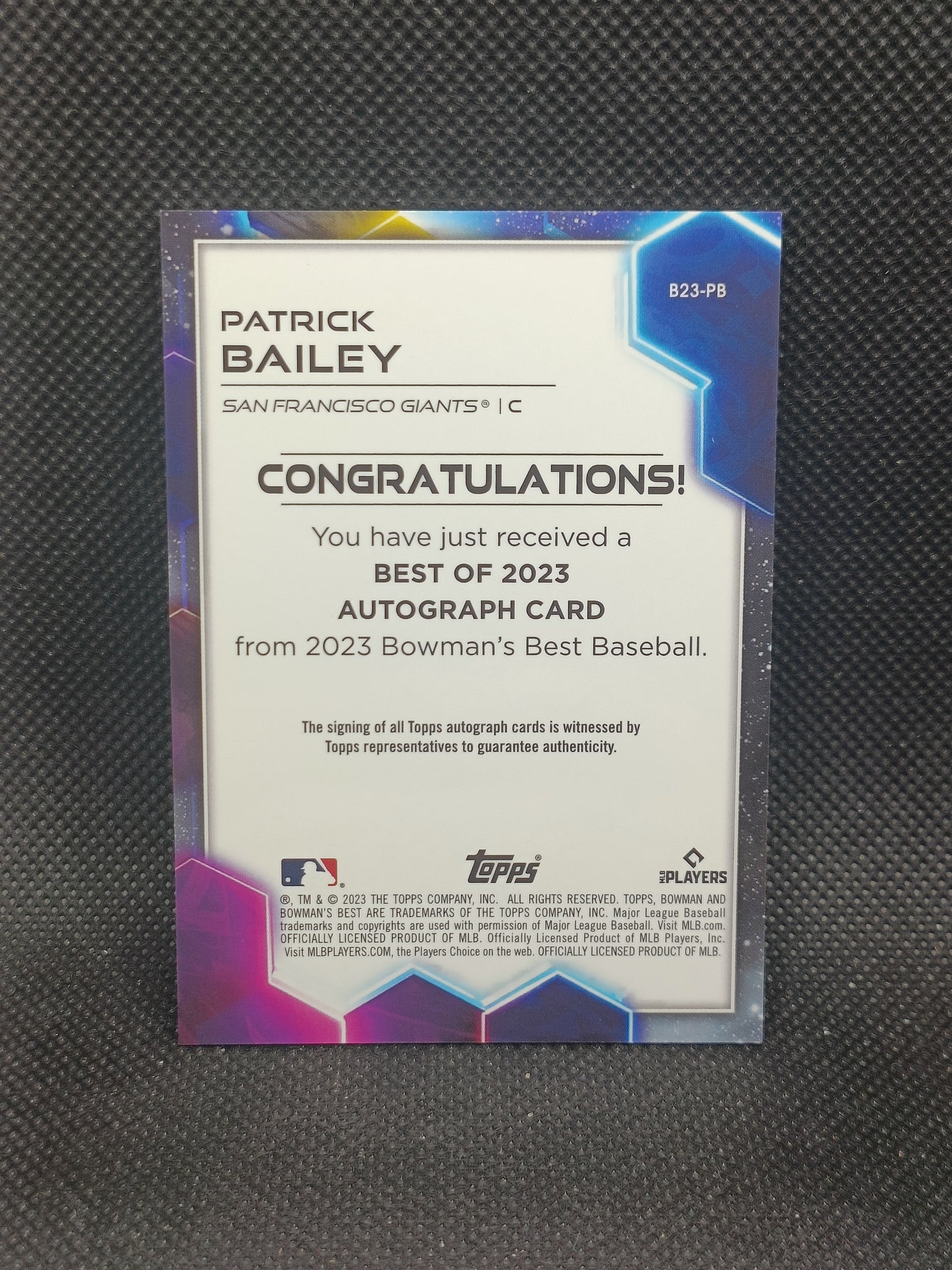 Patrick Bailey - 2023 Bowman's Best Rookie Auto - San Francisco Giants