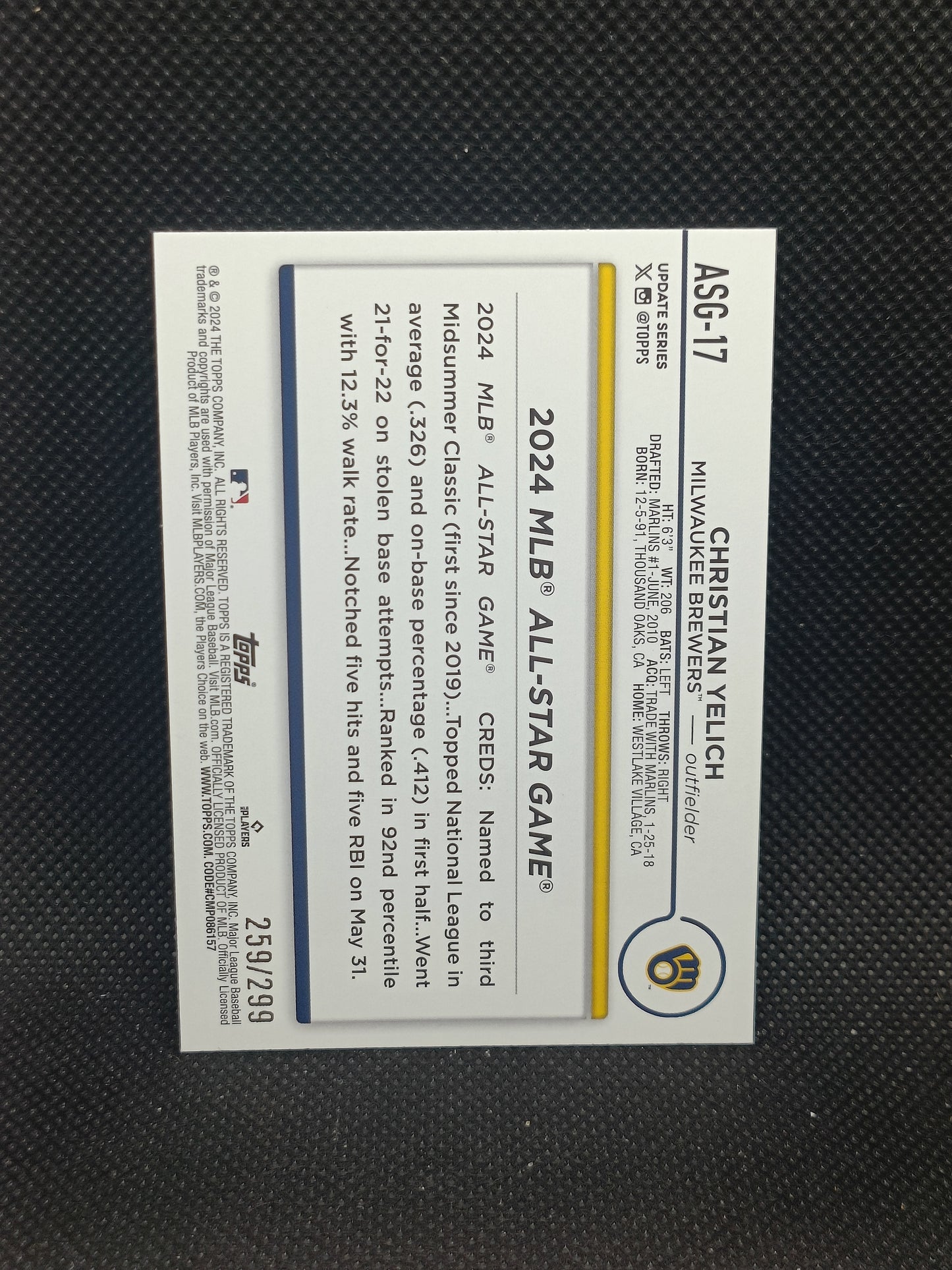 Christian Yelich - 2024 Topps Update Series All Star Game Black /299 - Milwaukee Brewers