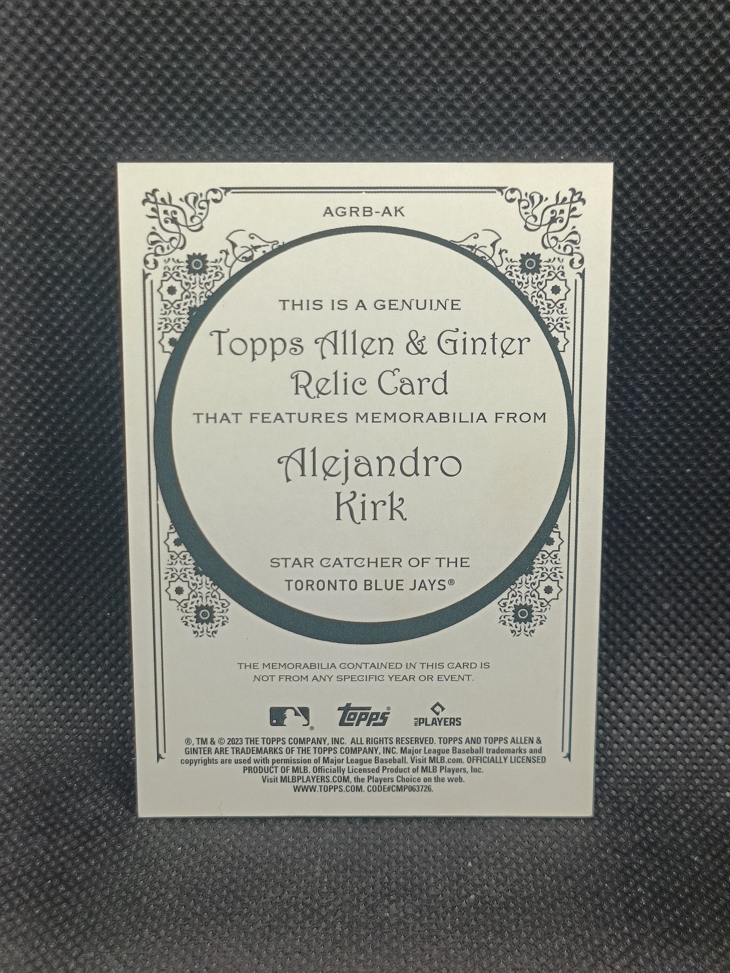 Alejandro Kirk - 2023 Topps Allen & Ginter Relic - Toronto Blue Jays