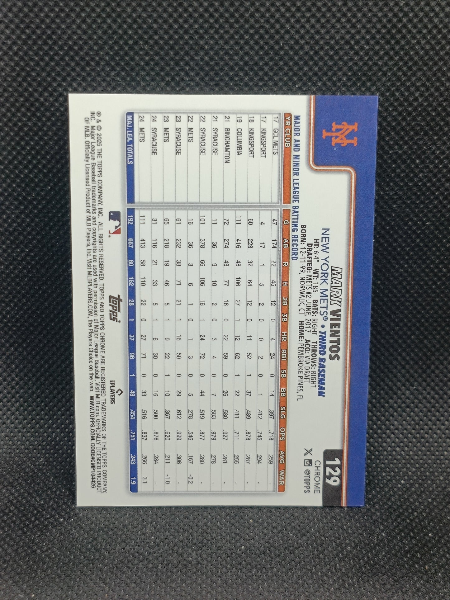 Mark Vientos - 2025 Topps Chrome Blue RayWave Refractor /150 - New York Mets