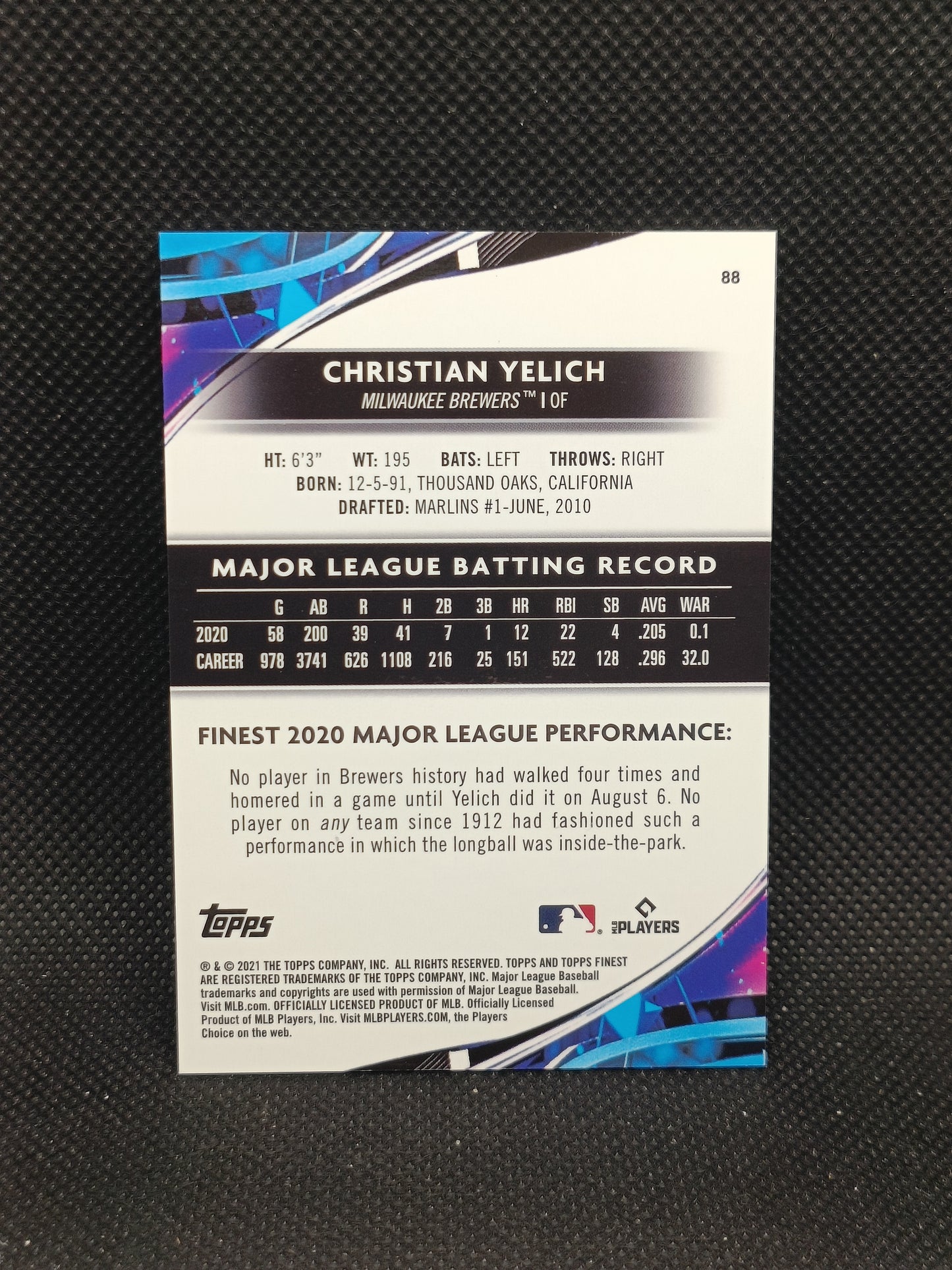 Christian Yelich - 2021 Topps Finest Purple Aqua Vapor Refractor /250 - Milwaukee Brewers