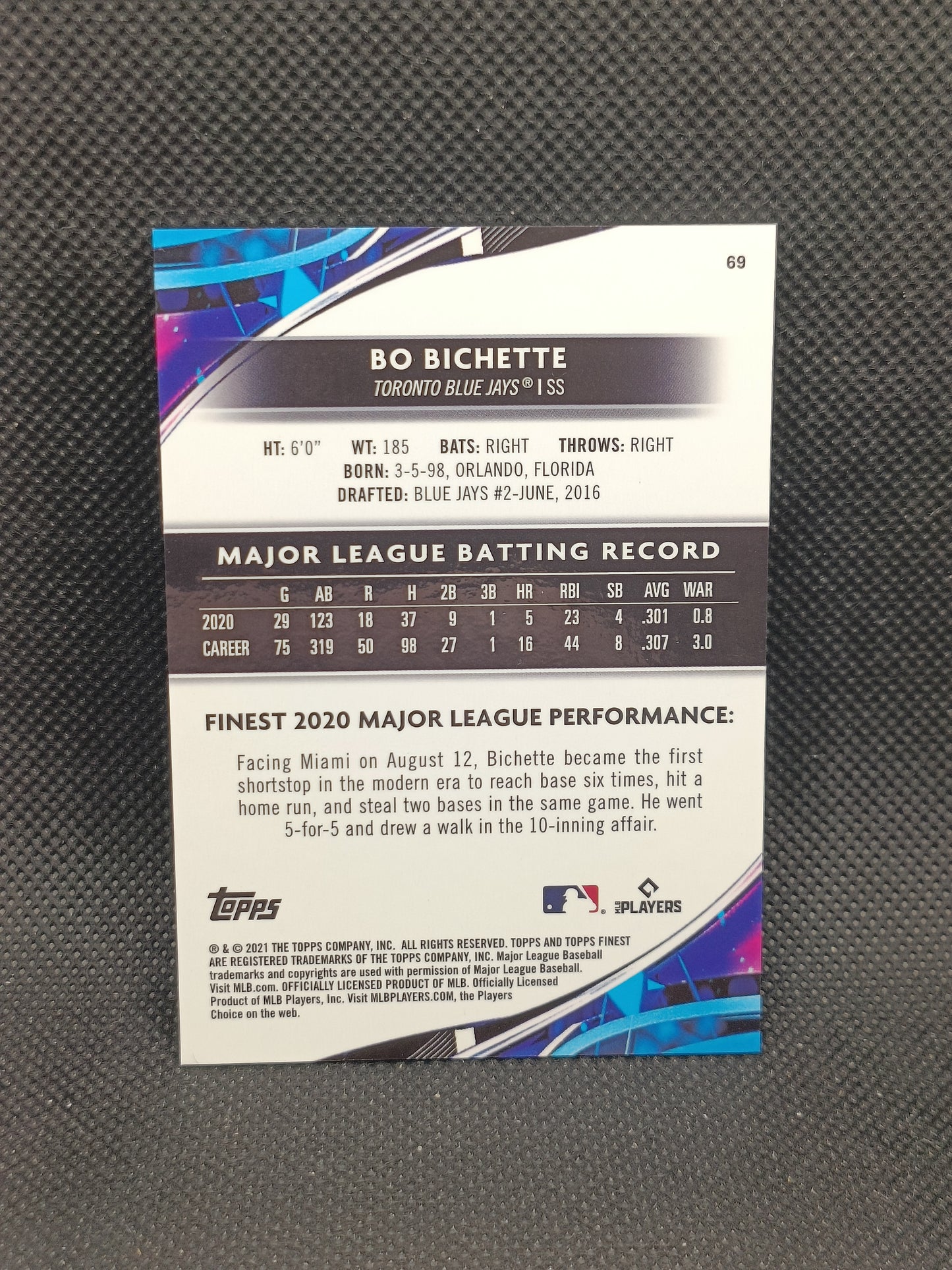 Bo Bichette - 2021 Topps Finest Purple Refractor /250 - Toronto Blue Jays