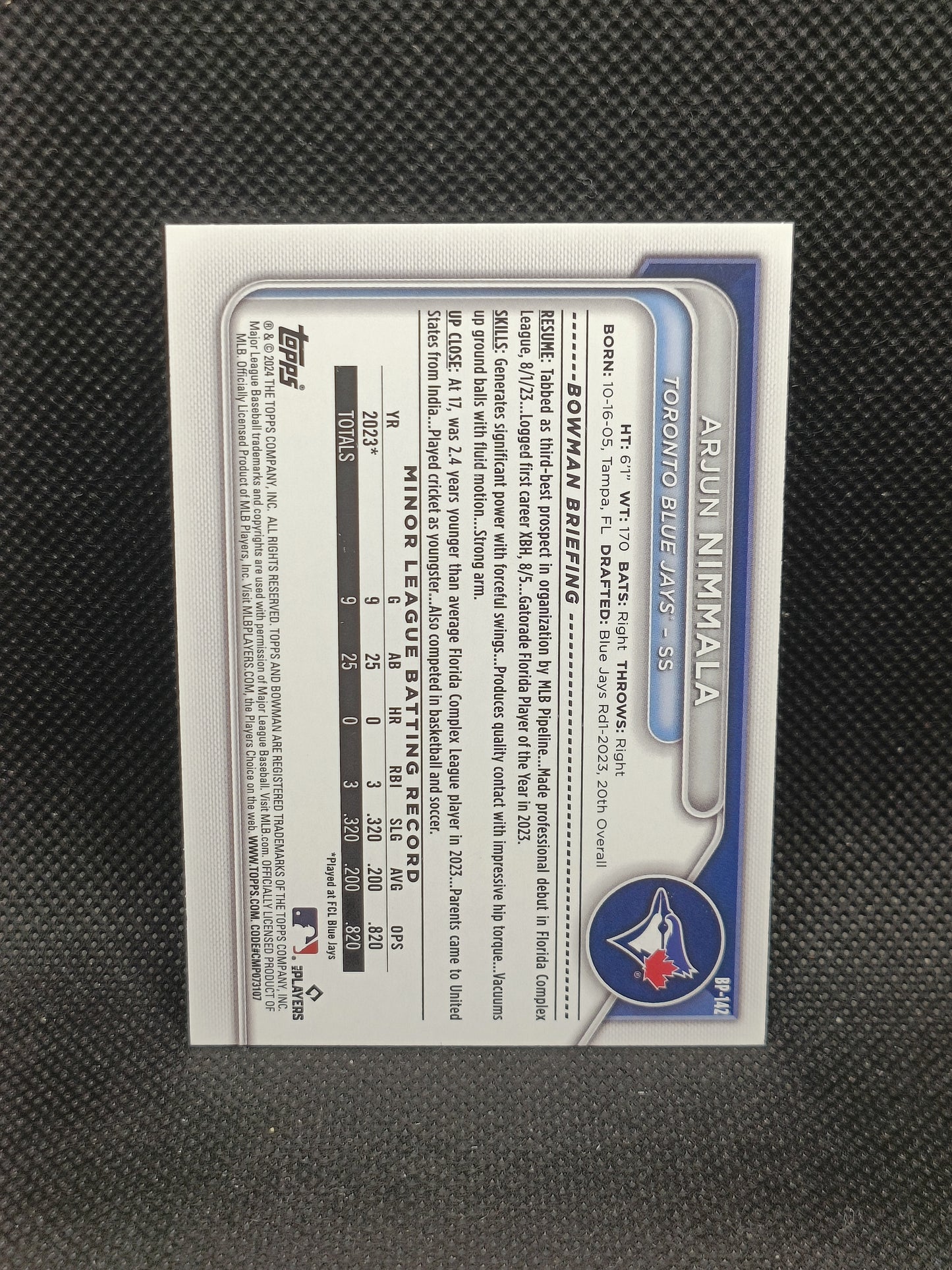 Arjun Nimmala - 2024 Bowman 1st Bowman - Toronto Blue Jays