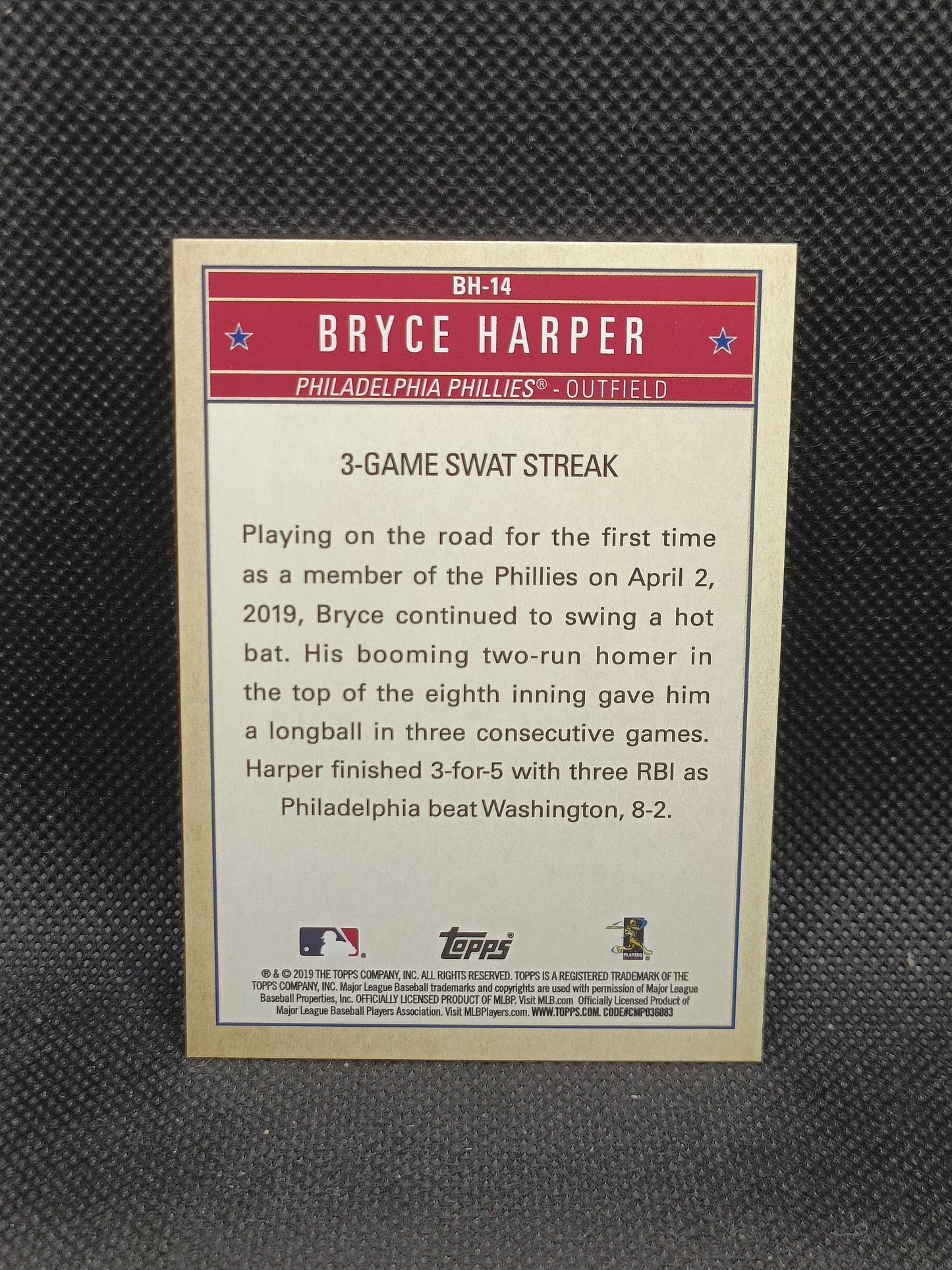 Bryce Harper - 2019 Topps Update Welcome To Philly 3-Game Swat Streak - Philadelphia Phillies