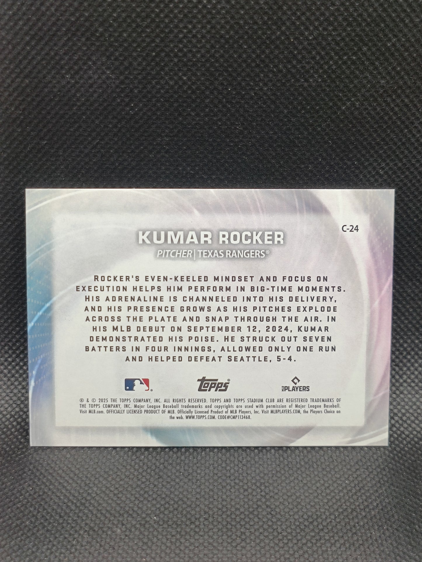 Kumar Rocker - 2025 Topps Stadium Club Rookie Concentration Insert - Texas Rangers