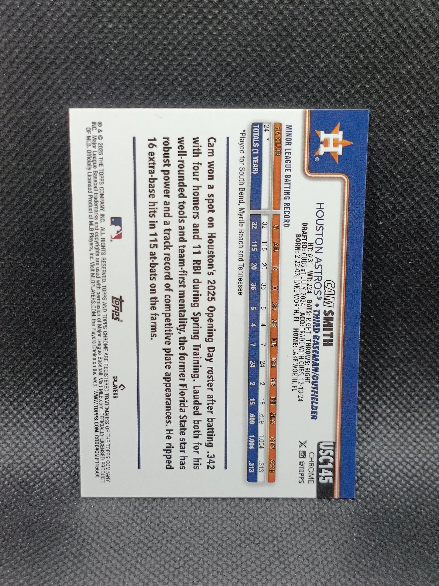 Cam Smith - 2025 Topps Chrome Update Rookie X-Fractor - Houston Astros