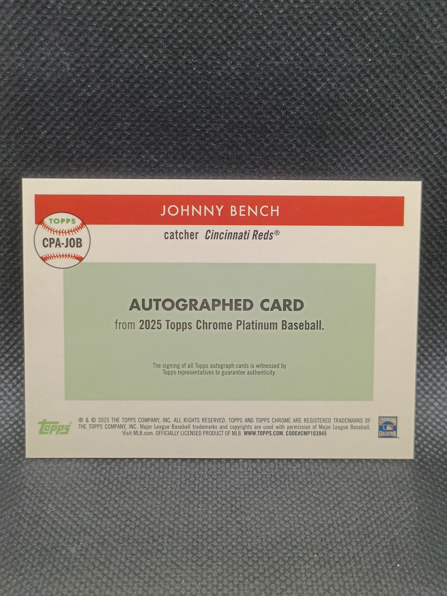 Johnny Bench - 2025 Topps Chrome Platinum Anniversary Auto Gold /50 - Cincinnati Reds