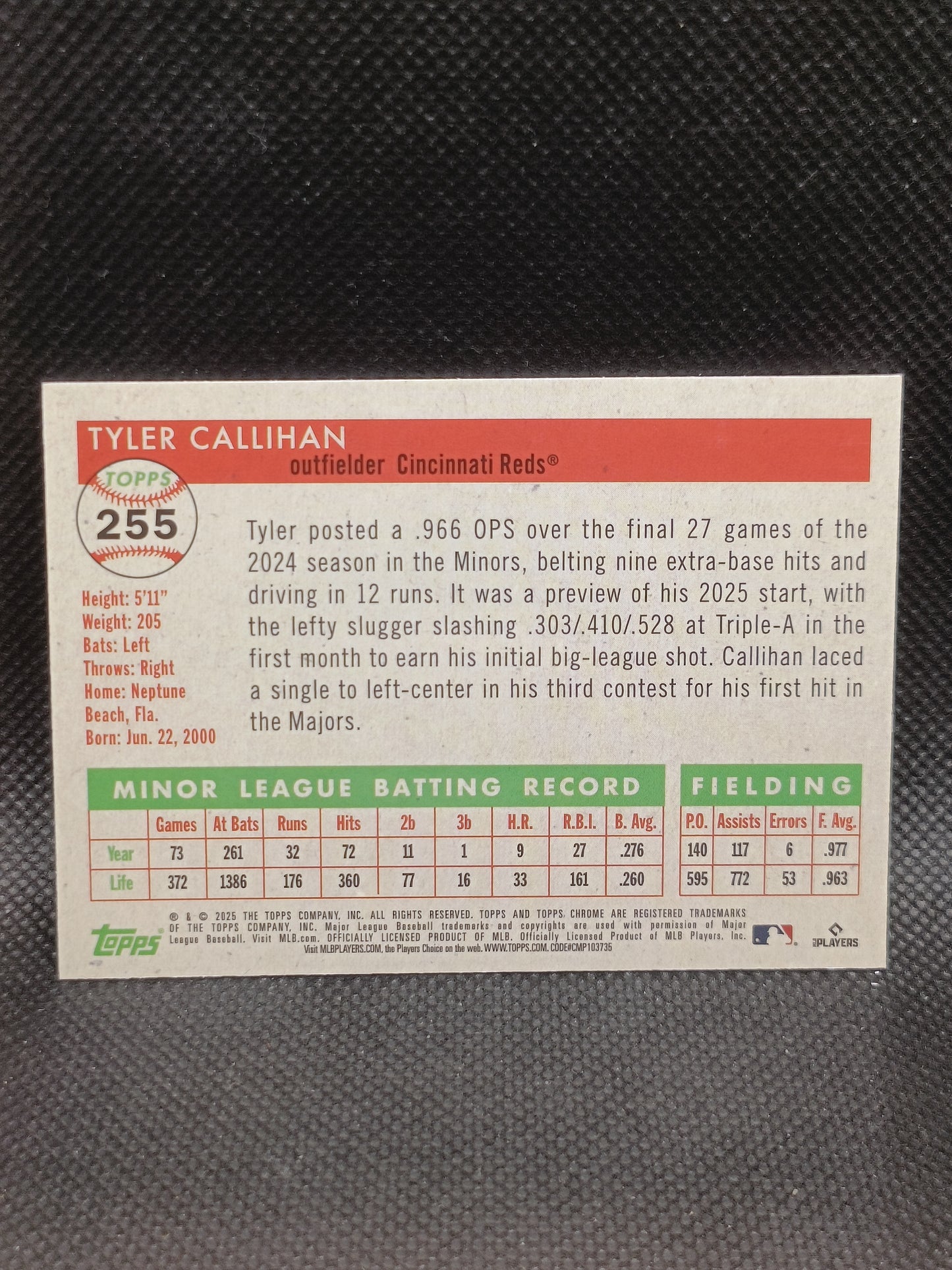 Tyler Callihan - 2025 Topps Chrome Platinum Anniversary Rookie Topps Refractor /499 - Cincinnati Reds