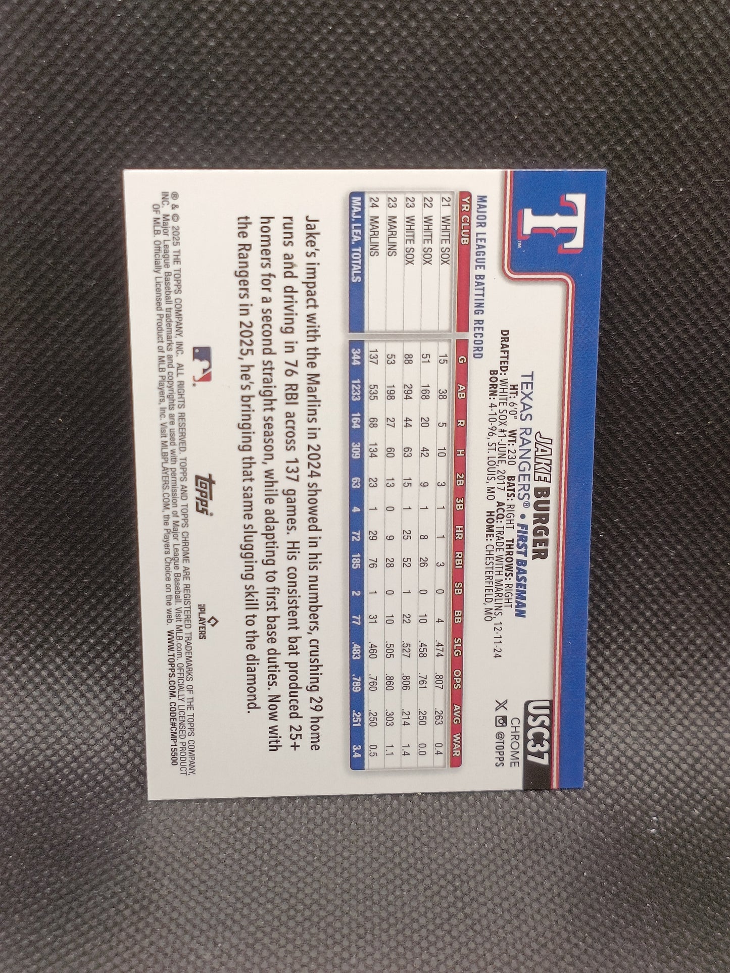 Jake Burger - 2025 Topps Chrome Update X-Fractor - Texas Rangers