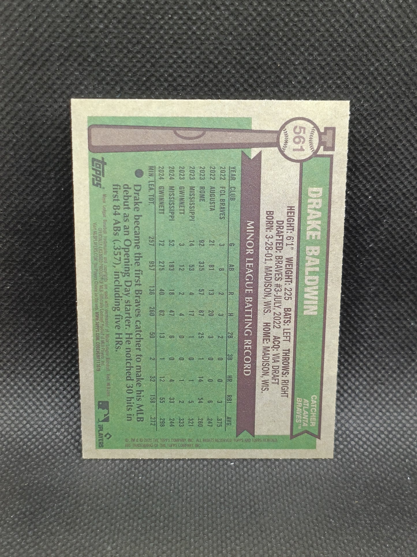 Drake Baldwin - 2025 Topps Heritage High Number Rookie - Atlanta Braves
