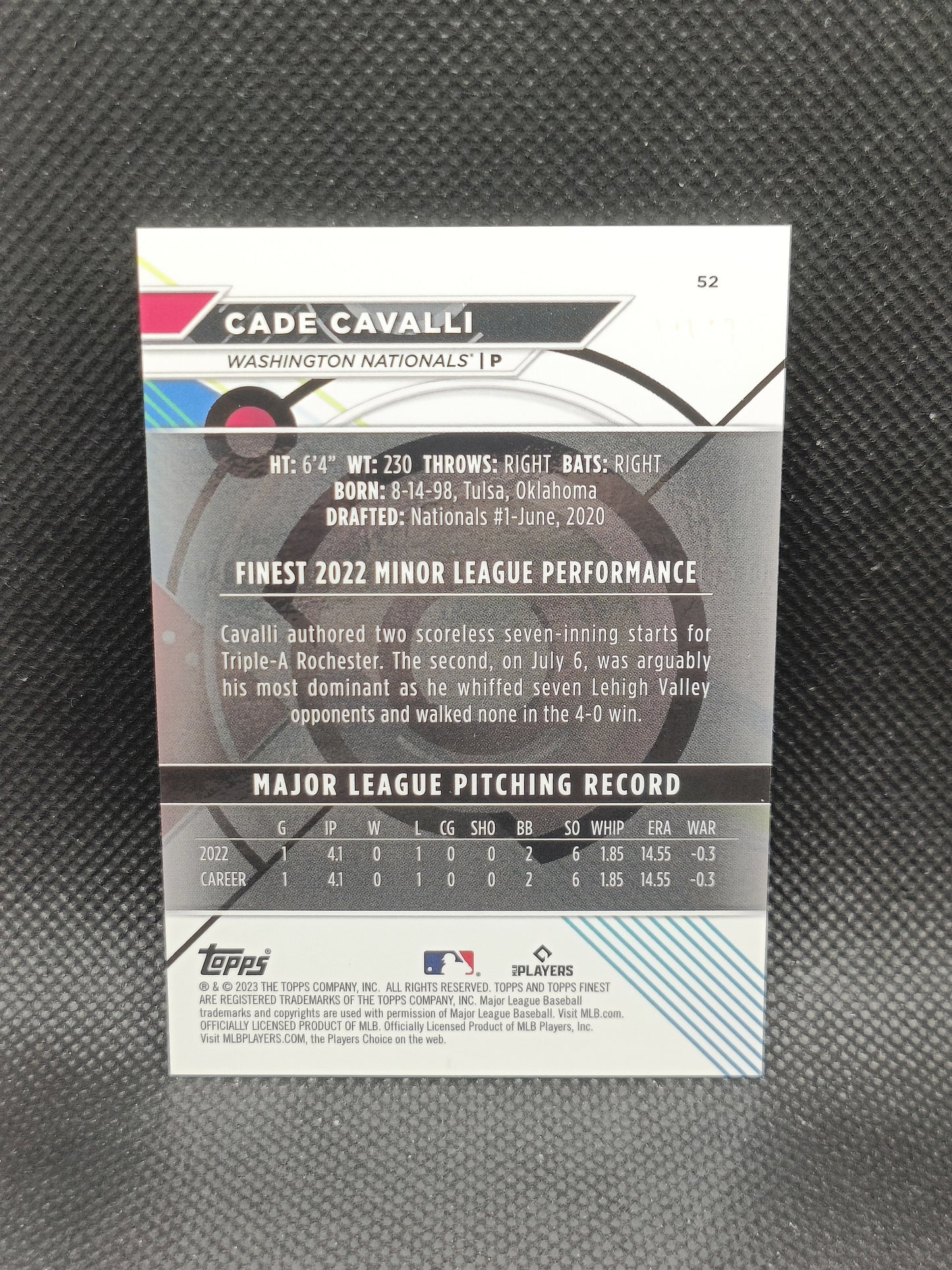 Cade Cavalli - 2023 Topps Finest Rookie Green Refractor /99 - Washington Nationals