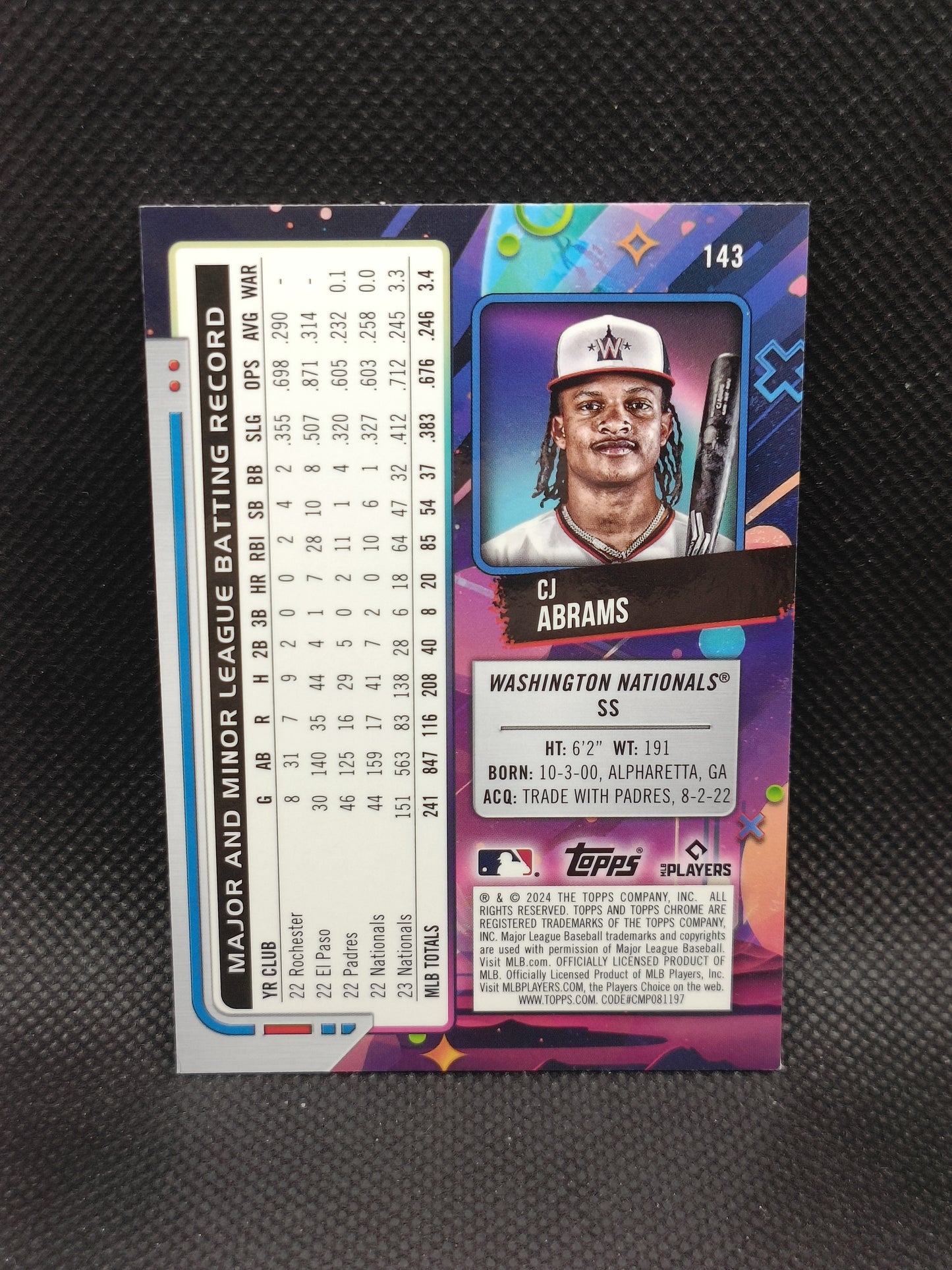 CJ Abrams - 2024 Topps Cosmic Chrome Aqua Equinox Refractor /199 - Washington Nationals