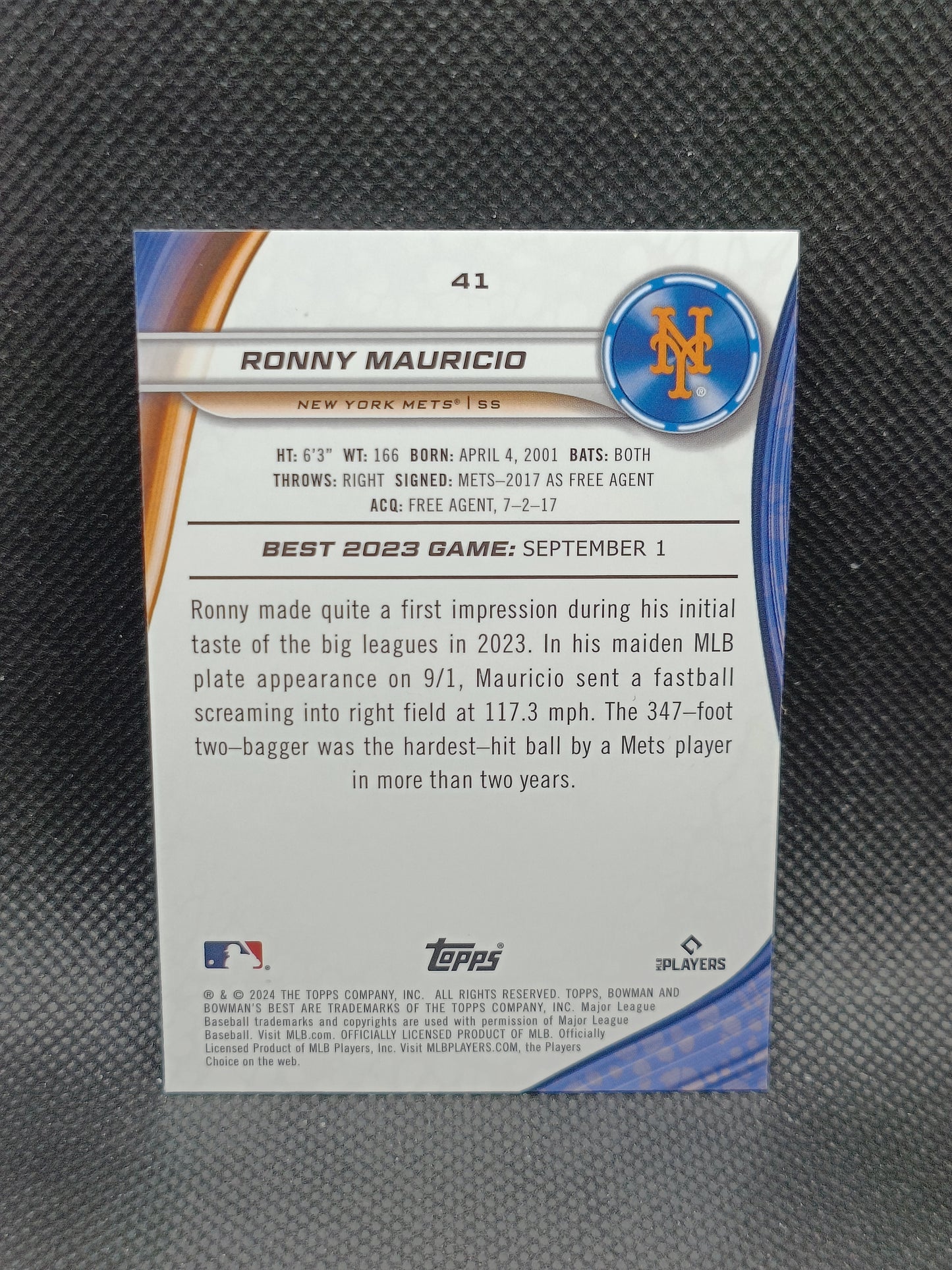 Ronny Mauricio - 2024 Bowman's Best Rookie Purple Mojo Refractor /250 - New York Mets