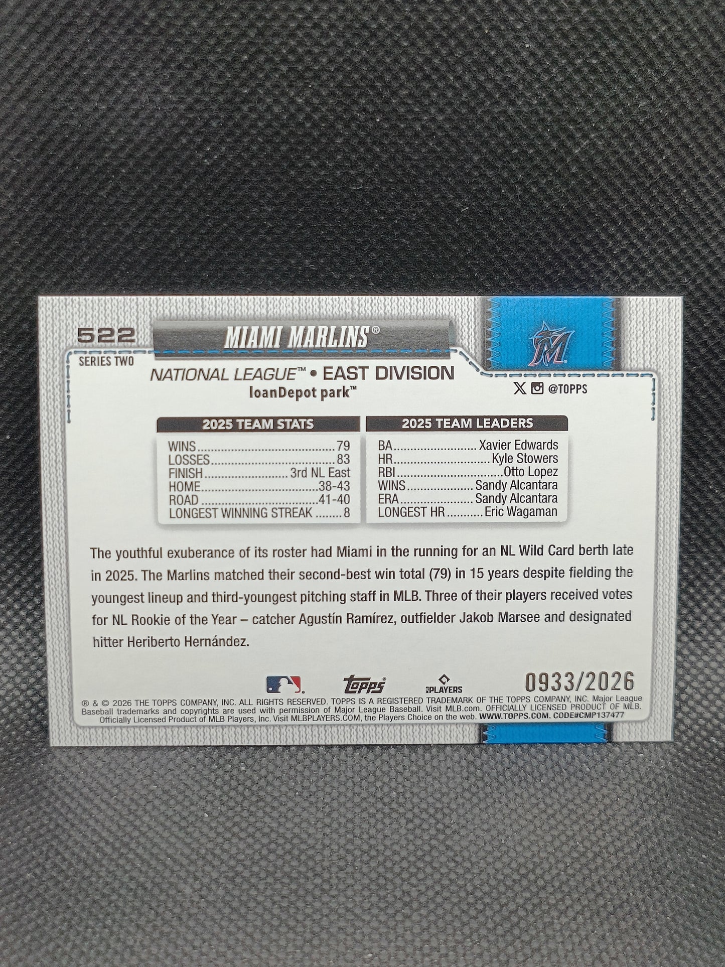 Miami Marlins - 2026 Topps Series Two Team Card Gold /2026 - Miami Marlins