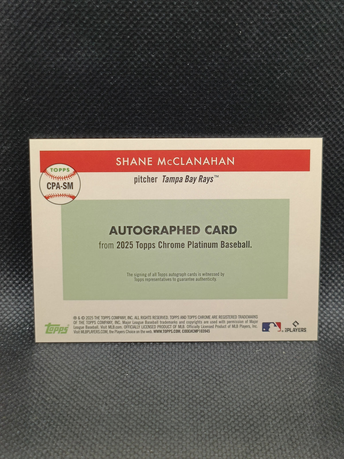 Shane McClanahan - 2025 Topps Chrome Platinum Anniversary Auto - Tampa Bay Rays