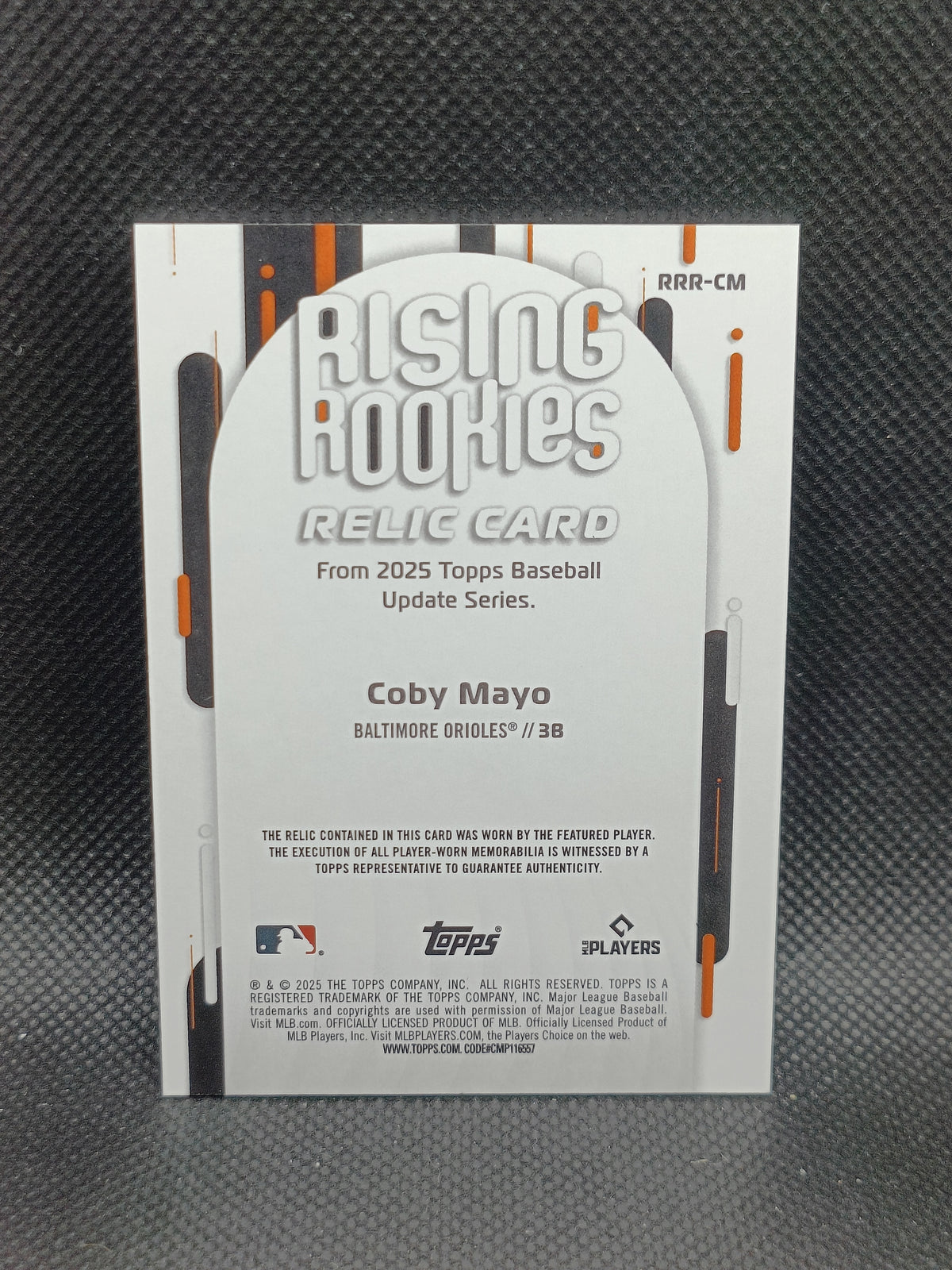 Coby Mayo - 2025 Topps Update Series Rising Rookies Relic - Baltimore Orioles