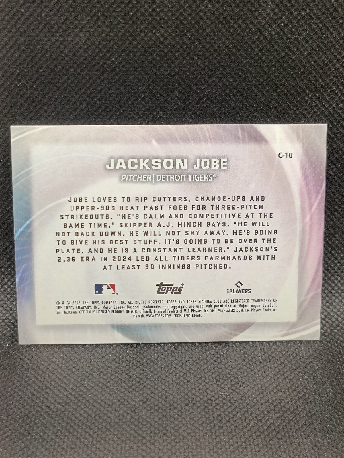 Jackson Jobe - 2025 Topps Stadium Club Concentration Rookie - Detroit Tigers