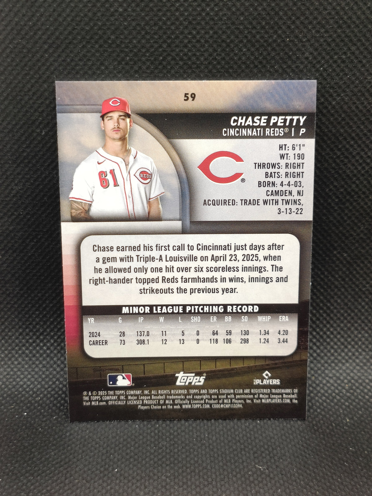 Chase Petty - 2025 Topps Stadium Club Rookie Light Blue Foil - Cincinnati Reds