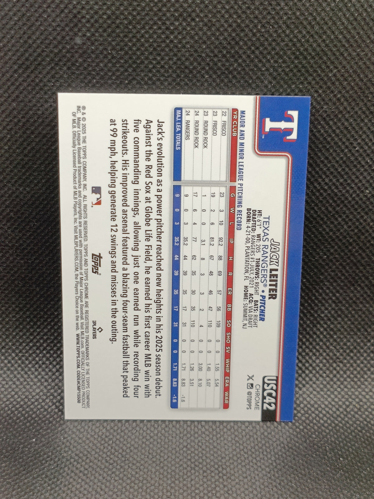 Jack Leiter - 2025 Topps Chrome Update Series Aqua Wave Refractor /199 - Texas Rangers