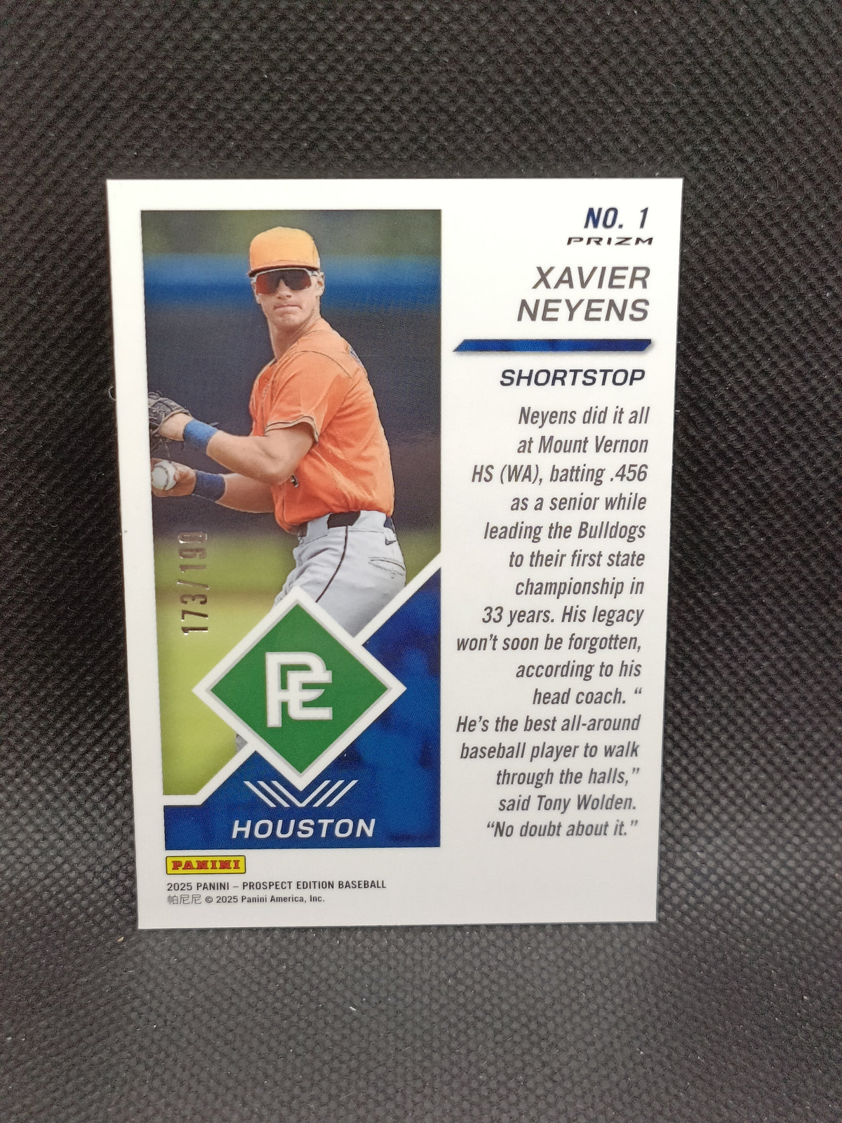 Xavier Neyens - 2025 Panini Prospect Edition Red Prizm /199 - Houston Astros