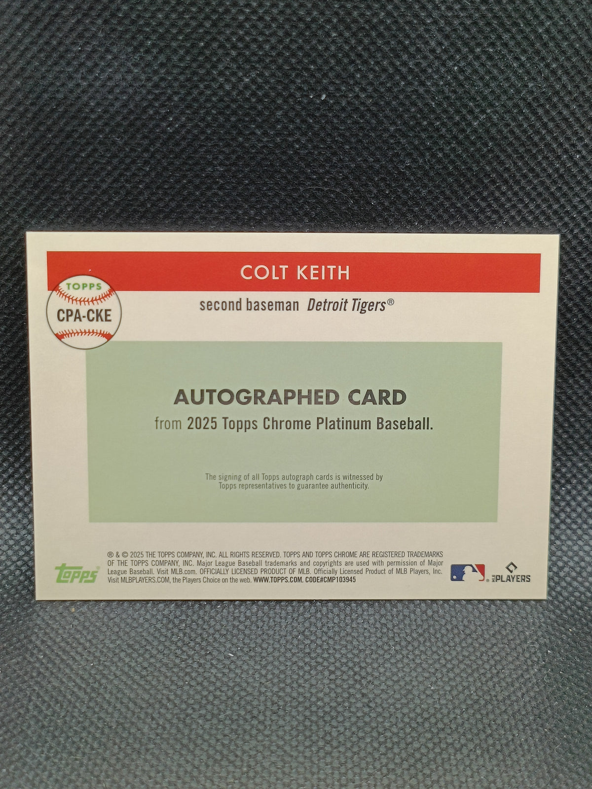 Colt Keith - 2025 Topps Chrome Platinum Anniversary Auto - Detroit Tigers
