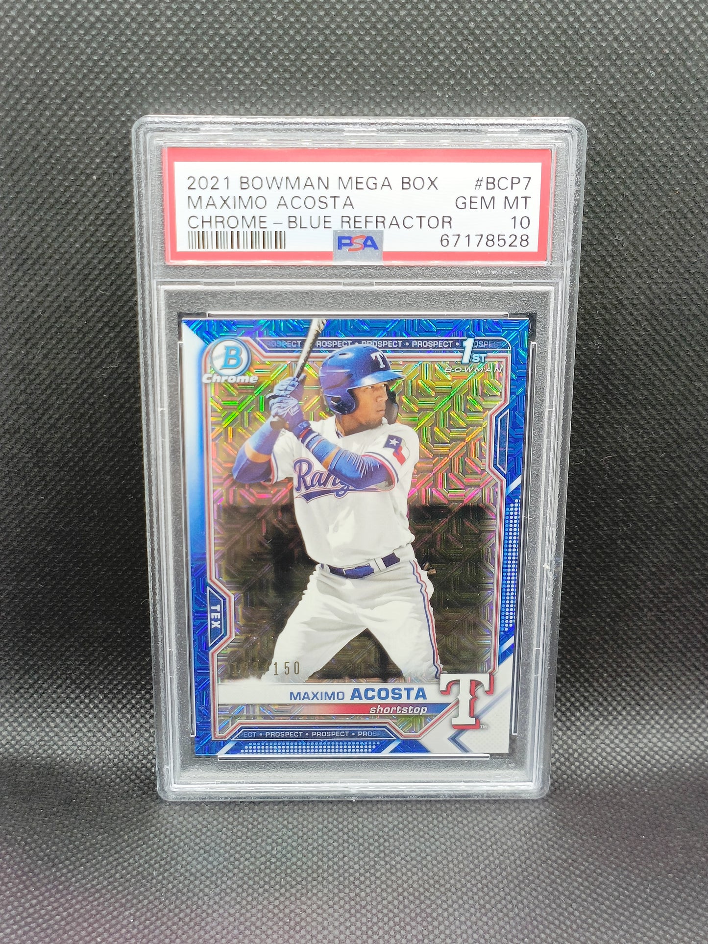Maximo Acosta - 2021 Bowman Mega Box Chrome Blue Refractor /150 - PSA 10 - Texas Rangers