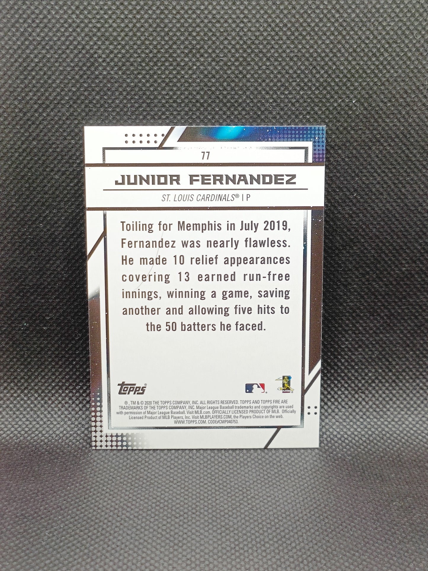 Junior Fernandez - 2020 Topps Fire Red Flame Rookie - St Louis Cardinals